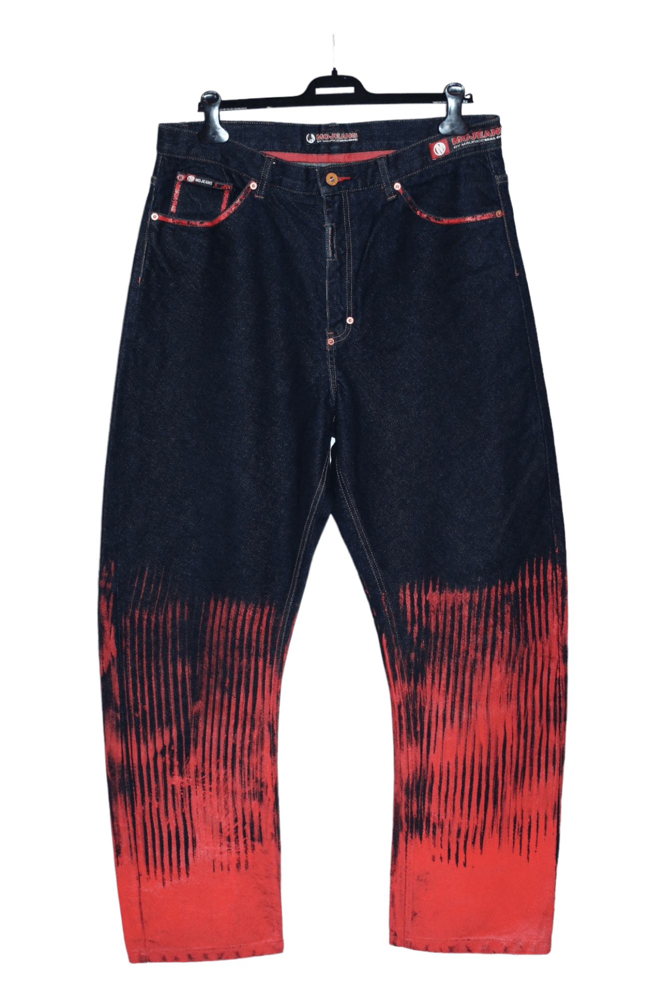 Japanese Brand 💥MO Jeans by Maurice Malone Arc leg OG Bloody art Rap Jeans Size US 36 / EU 52 - 2 Thumbnail