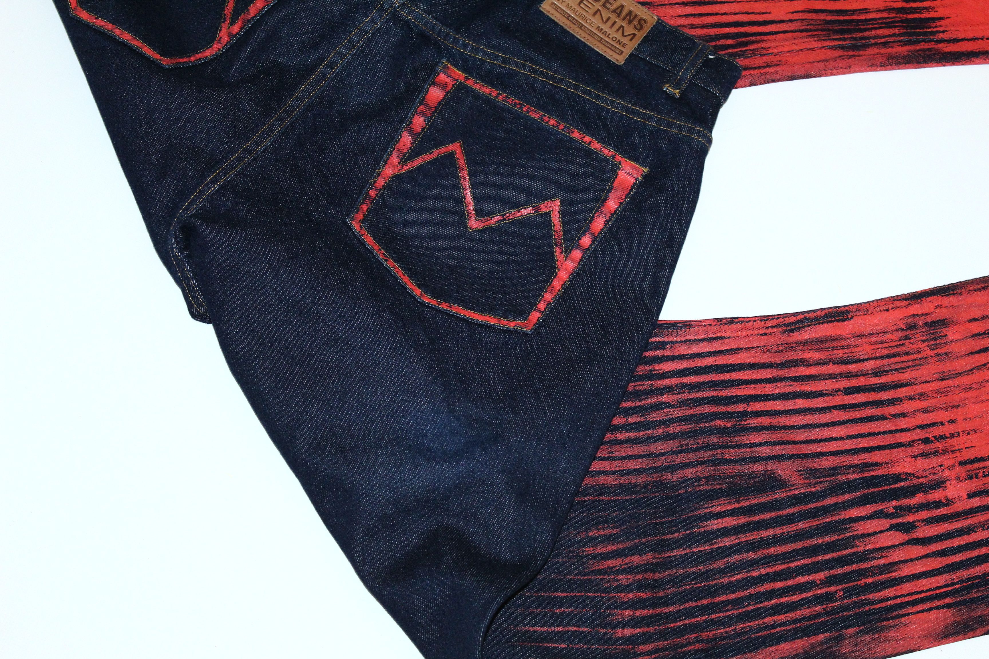 Japanese Brand 💥MO Jeans by Maurice Malone Arc leg OG Bloody art Rap Jeans Size US 36 / EU 52 - 13 Thumbnail