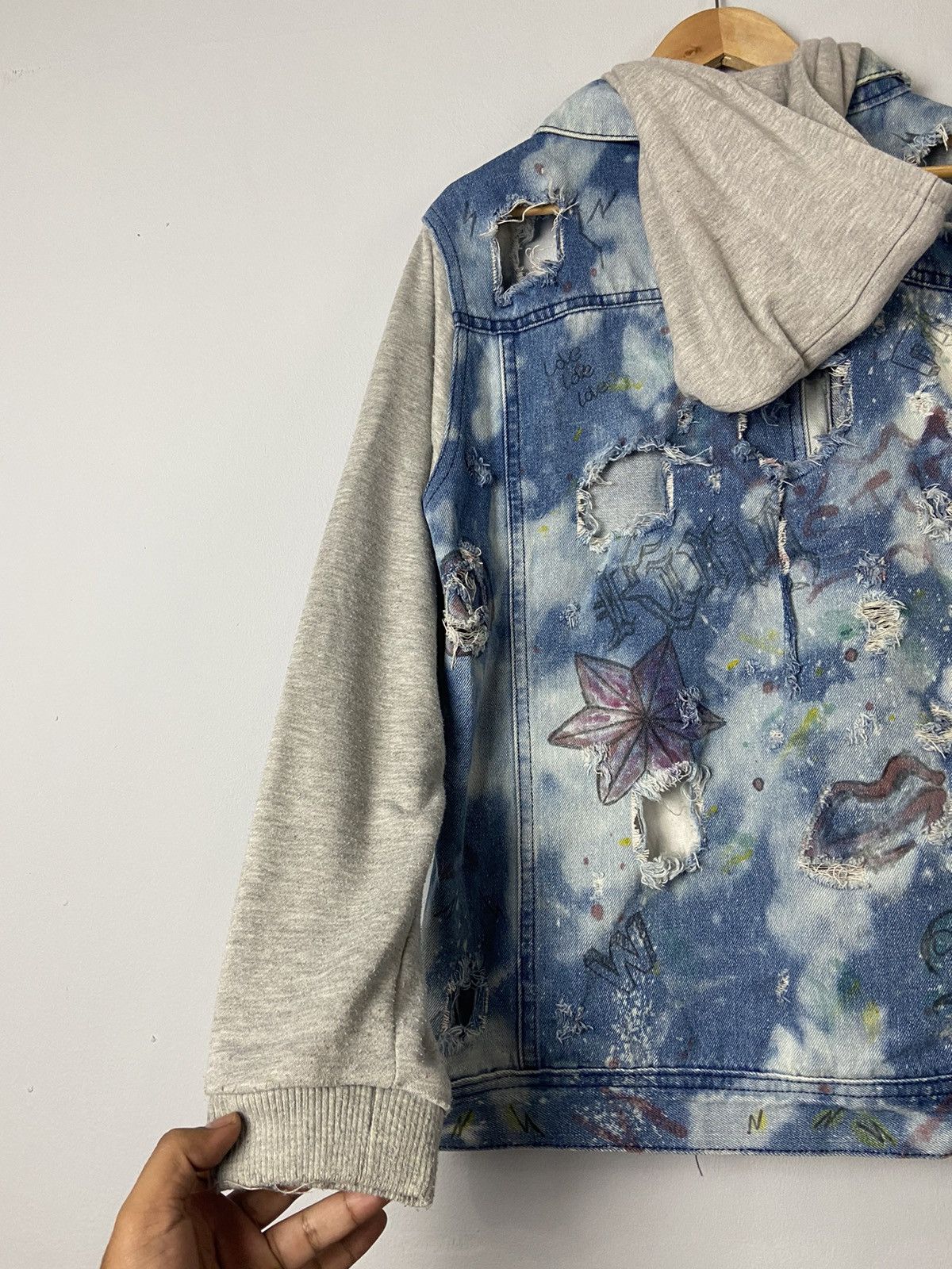 Japanese Brand Growth By Grail Distressed Denim Fashionist Jacket Size L / US 10 / IT 46 - 8 Thumbnail