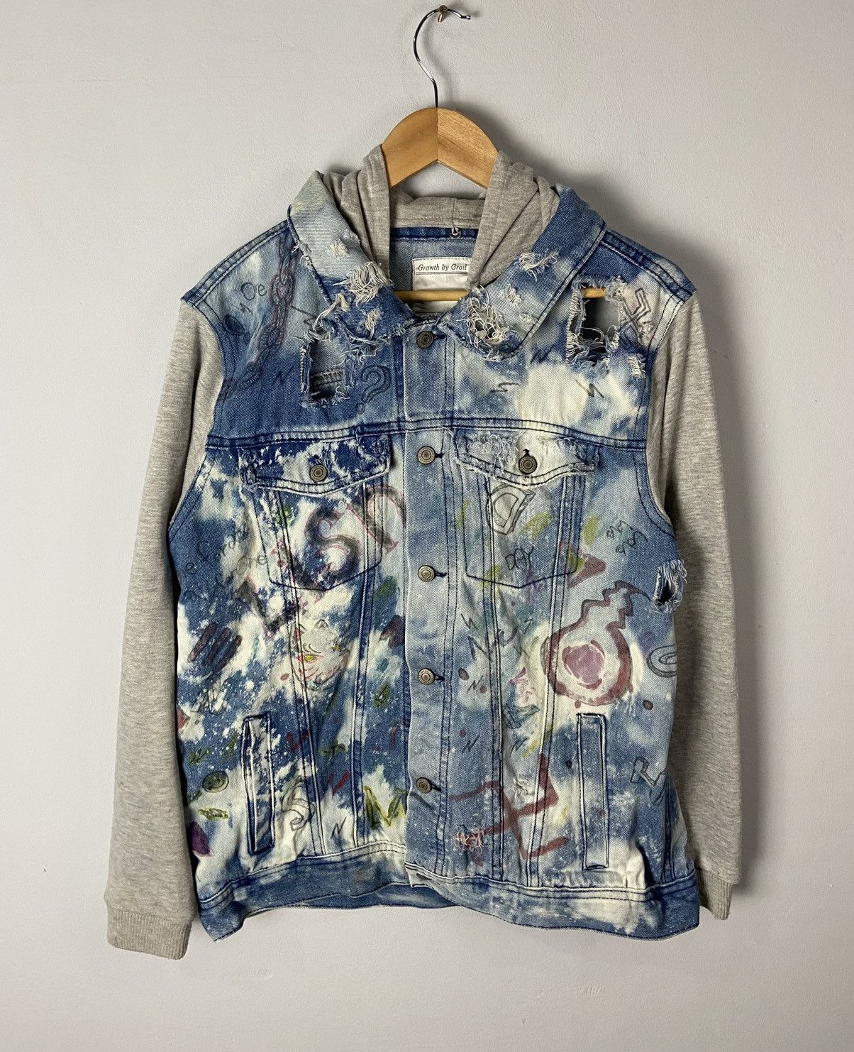 Japanese Brand Growth By Grail Distressed Denim Fashionist Jacket Size L / US 10 / IT 46 - 1 Thumbnail