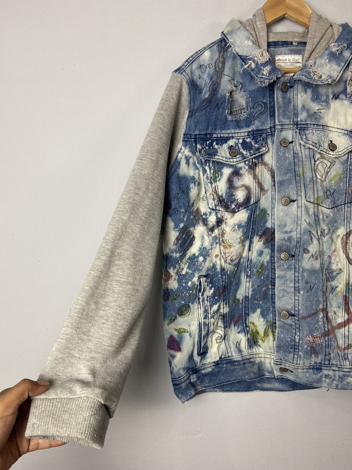 Japanese Brand Growth By Grail Distressed Denim Fashionist Jacket Size L / US 10 / IT 46 - 2 Thumbnail
