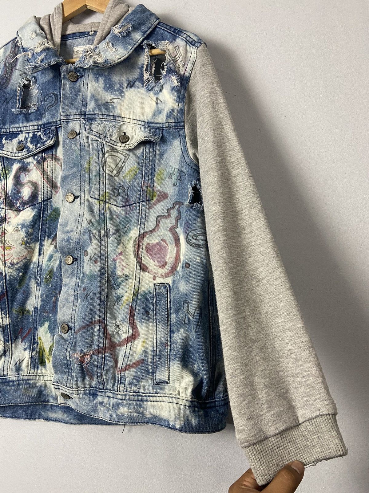 Japanese Brand Growth By Grail Distressed Denim Fashionist Jacket Size L / US 10 / IT 46 - 3 Thumbnail