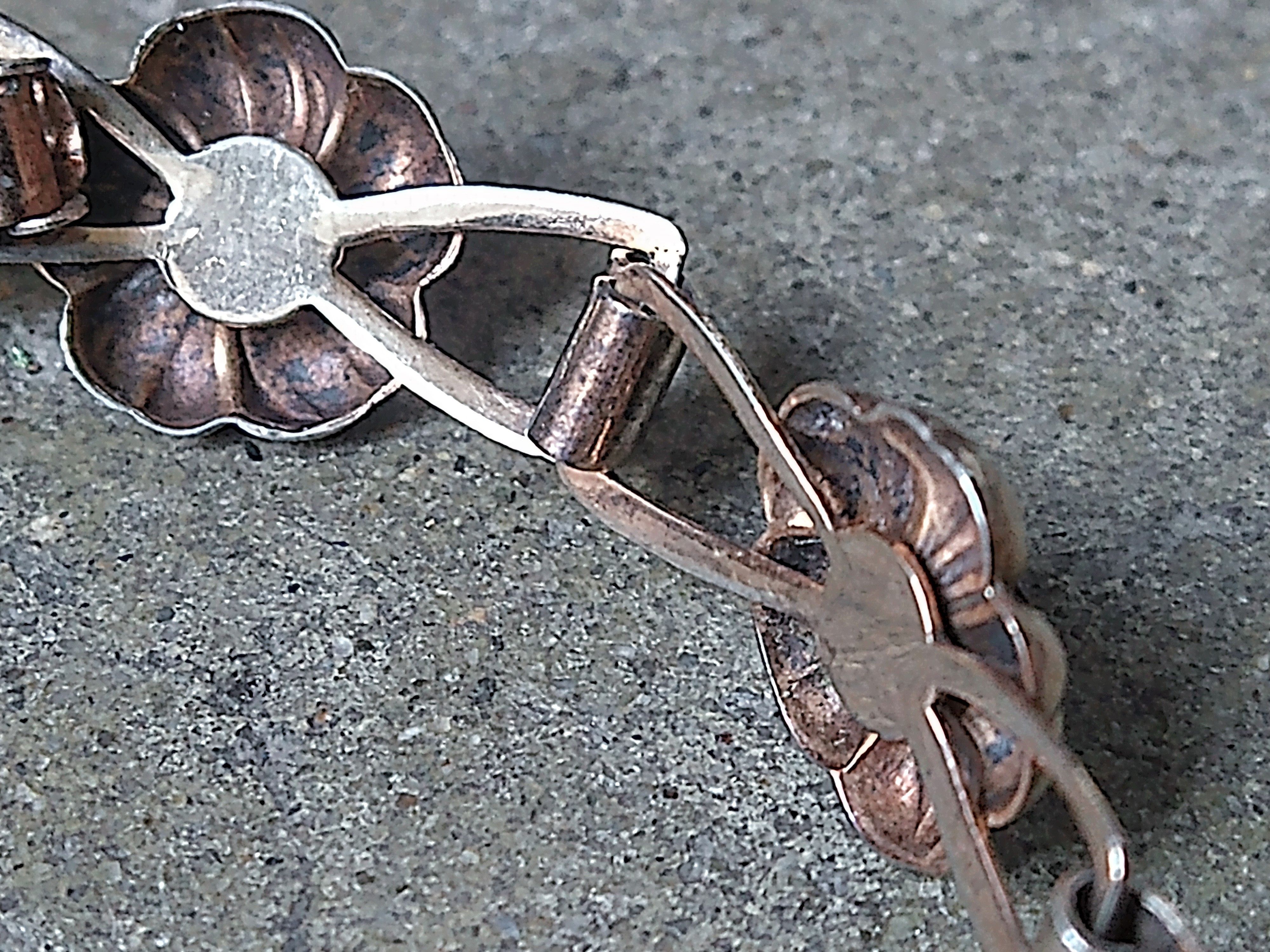 Jewelry Vintage Sterling Silver Bracelet Flower Link Chain Gold Red Size ONE SIZE - 8 Thumbnail