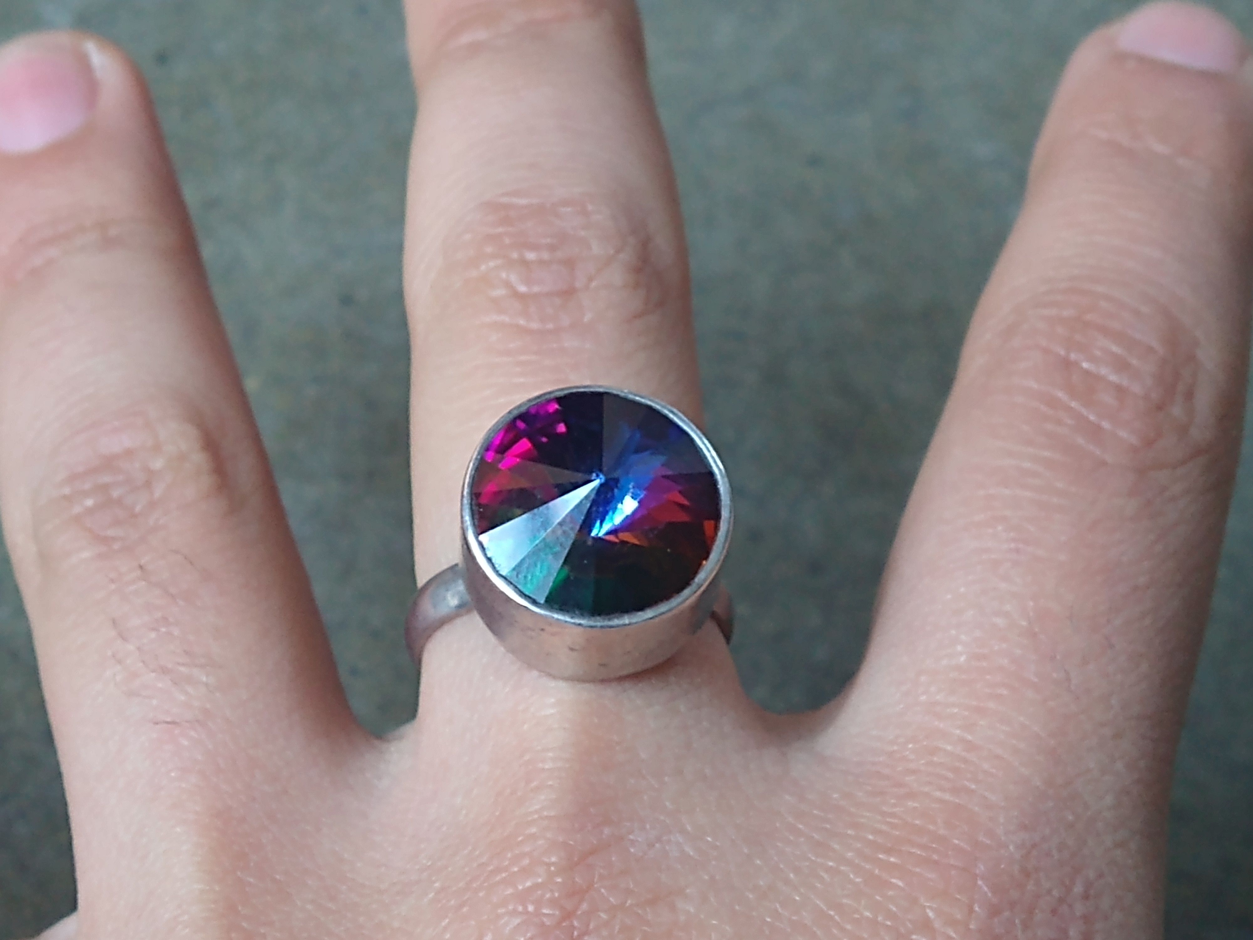 Sterling Silver Ring Rainbow Glass Multicolor 9.5 Modern