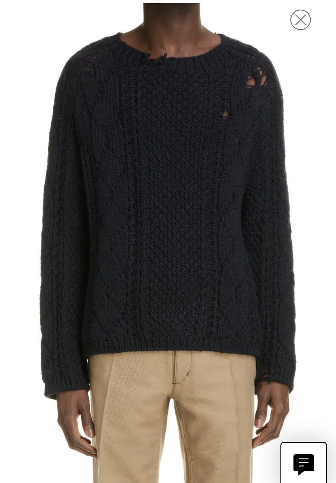 image of Maison Margiela Distressed Cable Wool Sweater in Navy, Men's (Size Small)