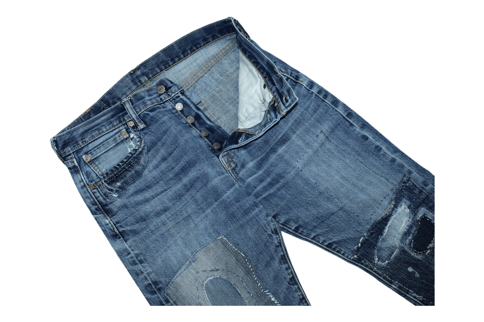 Levi's 💥Levi's 501 Boro Stitch Patchwork Faded Denim Kapital Jeans Size US 32 / EU 48 - 3 Thumbnail