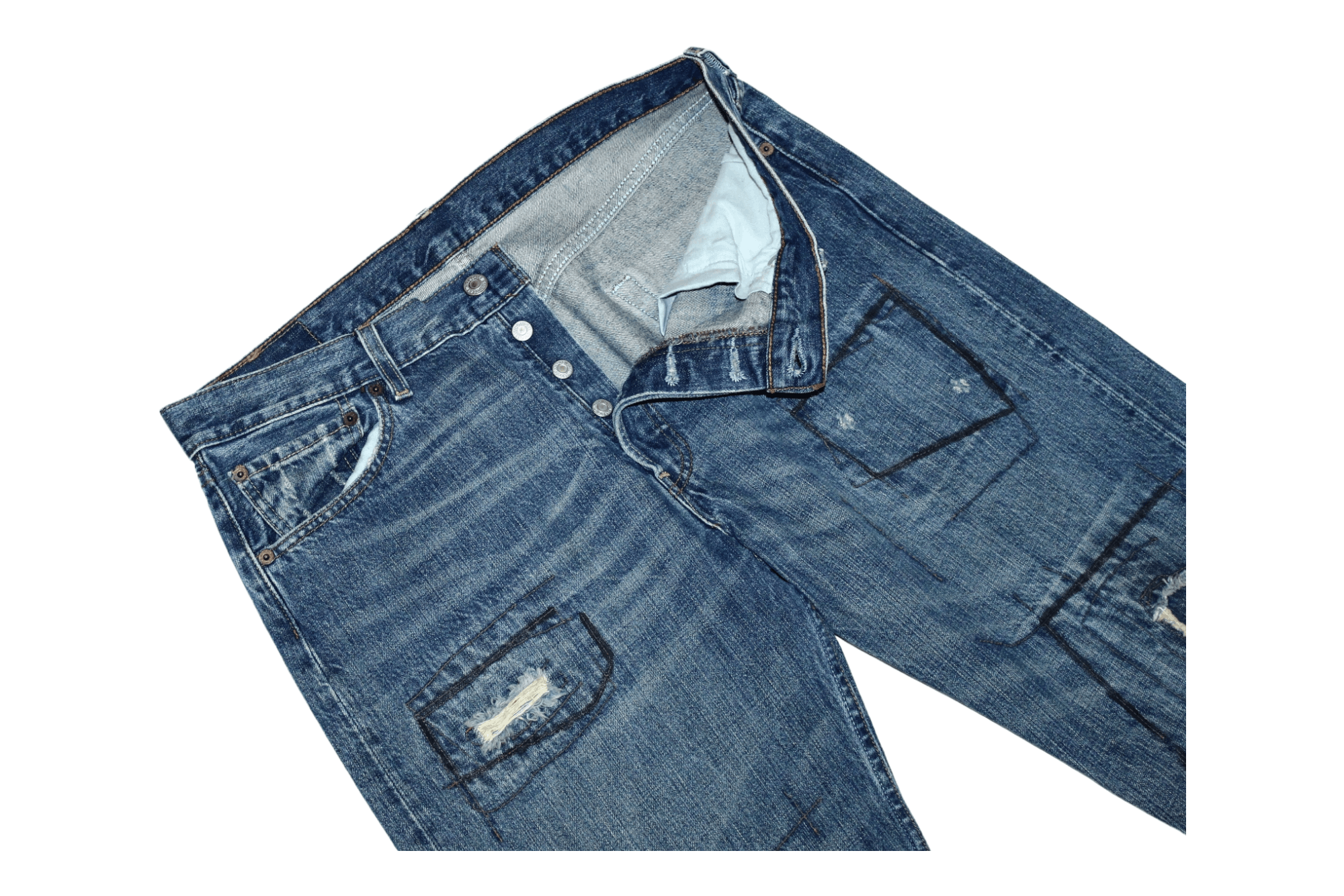 Levi's Vintage Clothing RARE💥VTG Levi's Boro Sashiko Patchwork Faded Denim Jeans Size US 34 / EU 50 - 3 Thumbnail