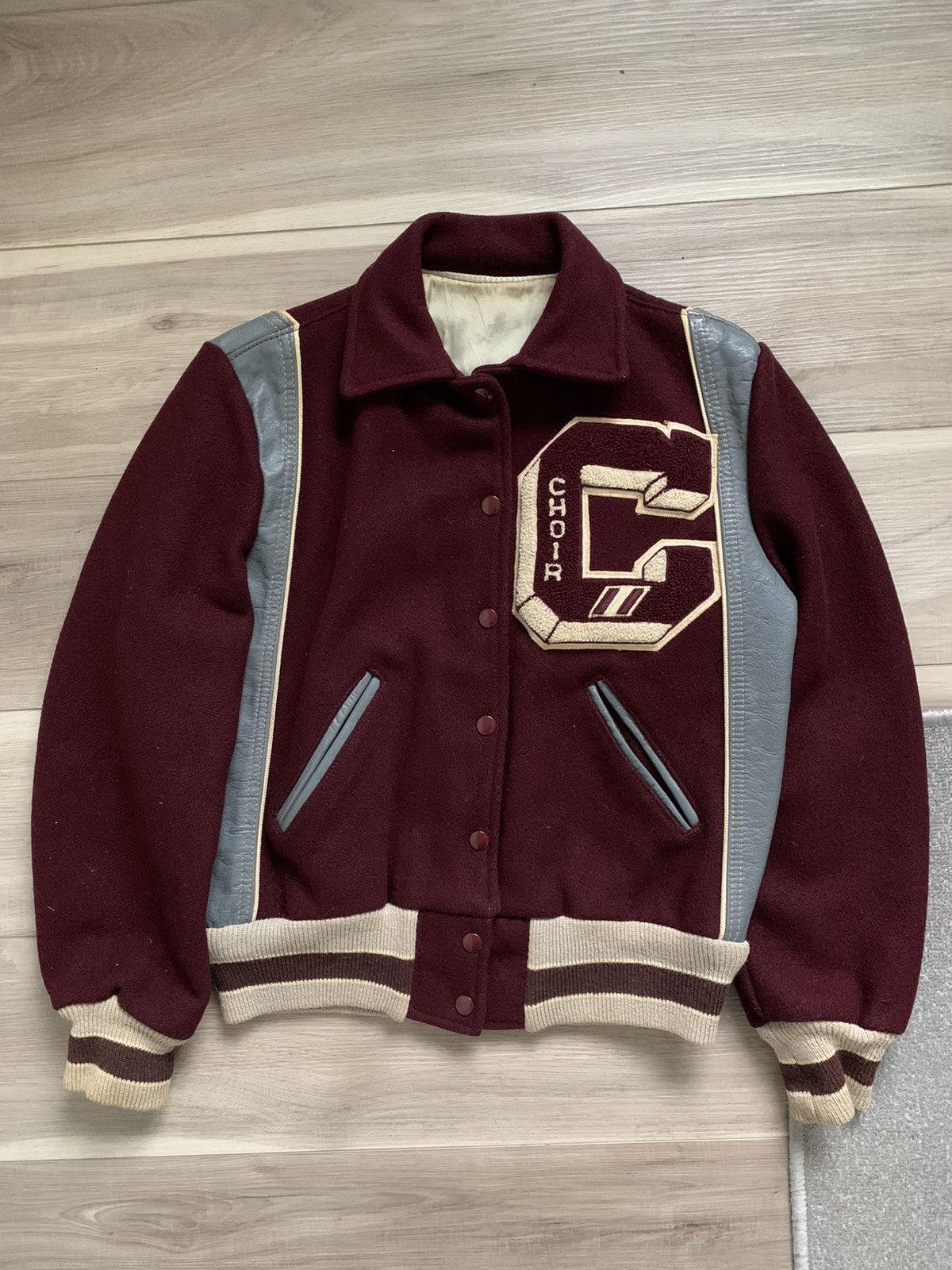 1970s HOWE BURGUNDY WOOL VARSITY JACKET / FITS A SMALL