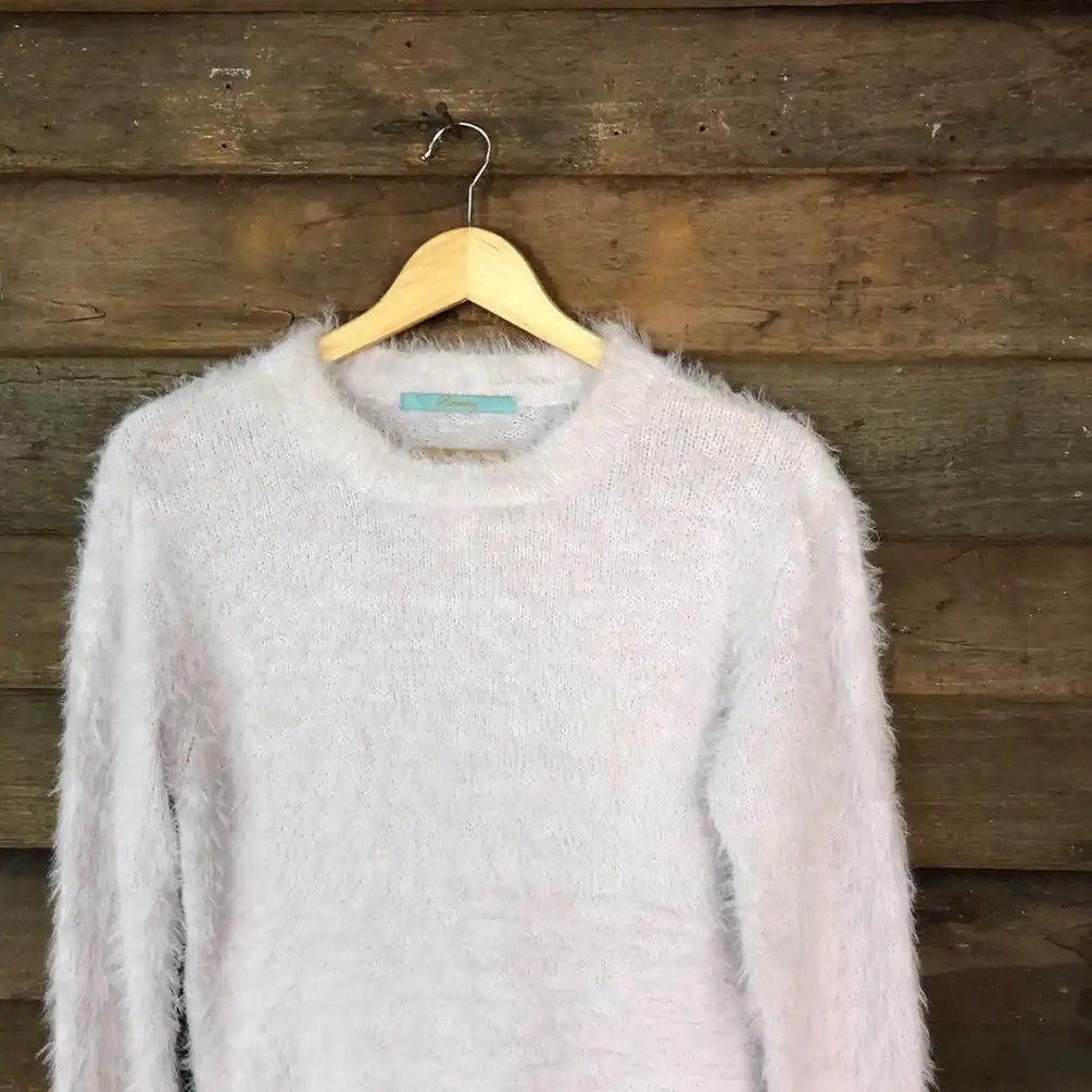 Homespun Knitwear Reorcing White Shag Shaggy Fur Mohair Knitwear #748 Size M / US 6-8 / IT 42-44 - 4 Thumbnail