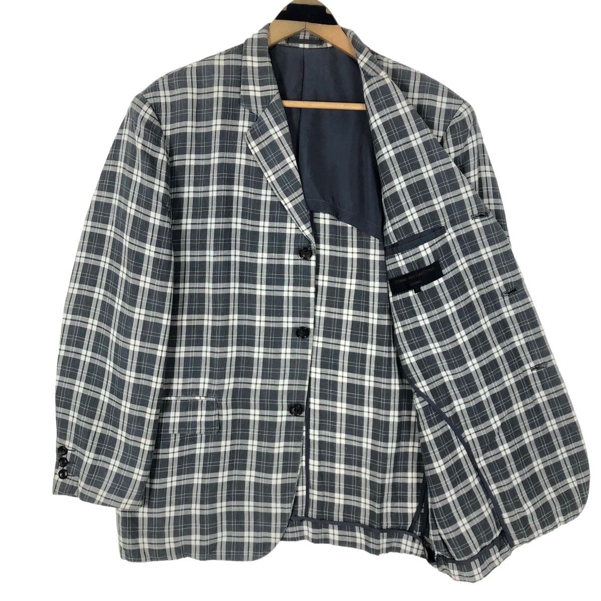 Comme des Garcons Vintage 90s Comme Des Garcons Homme Plaid Linen Coat Size US L / EU 52-54 / 3 - 9 Thumbnail