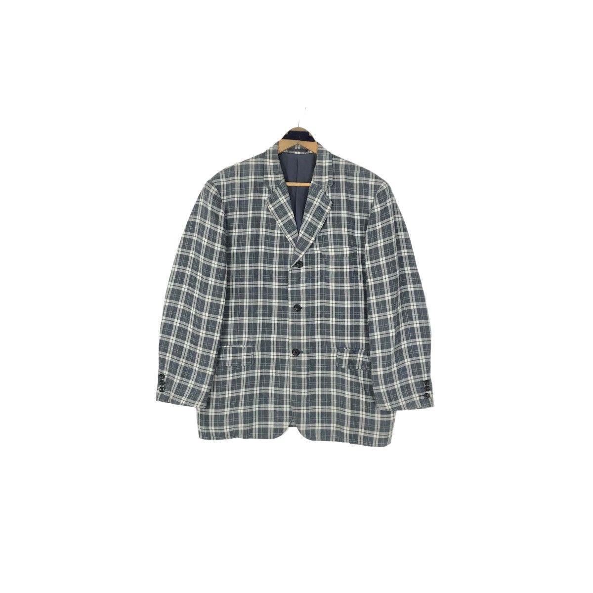 Comme des Garcons Vintage 90s Comme Des Garcons Homme Plaid Linen Coat Size US L / EU 52-54 / 3 - 2 Thumbnail