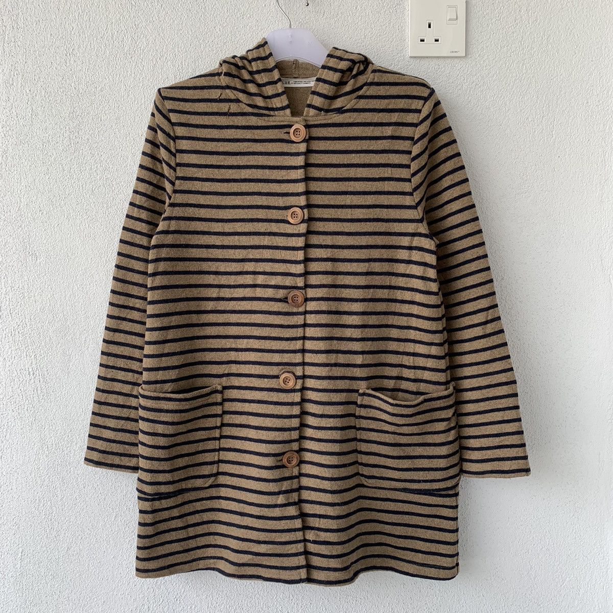 BLUE hoodie horizontal stripe.. hoodie jacket.. long jacket