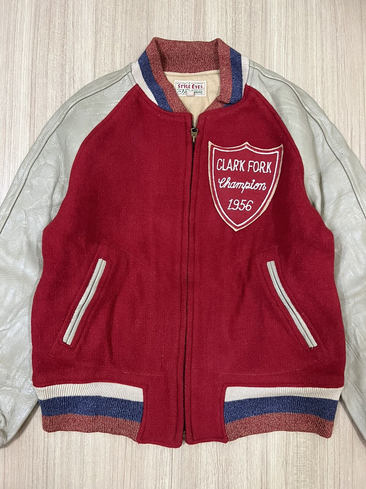 Samurai Jeans × Sugar Cane ARCHIVE🔥1956 Style Eyes Canes Clark Fork Varsity Jacket Size US M / EU 48-50 / 2 - 2 Thumbnail