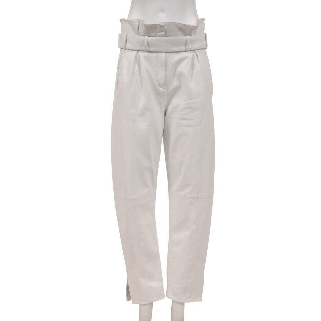The Attico High Waist Pants White Slit Leather Belted Trousers Size 30" / US 8 / IT 44 - 1 Thumbnail