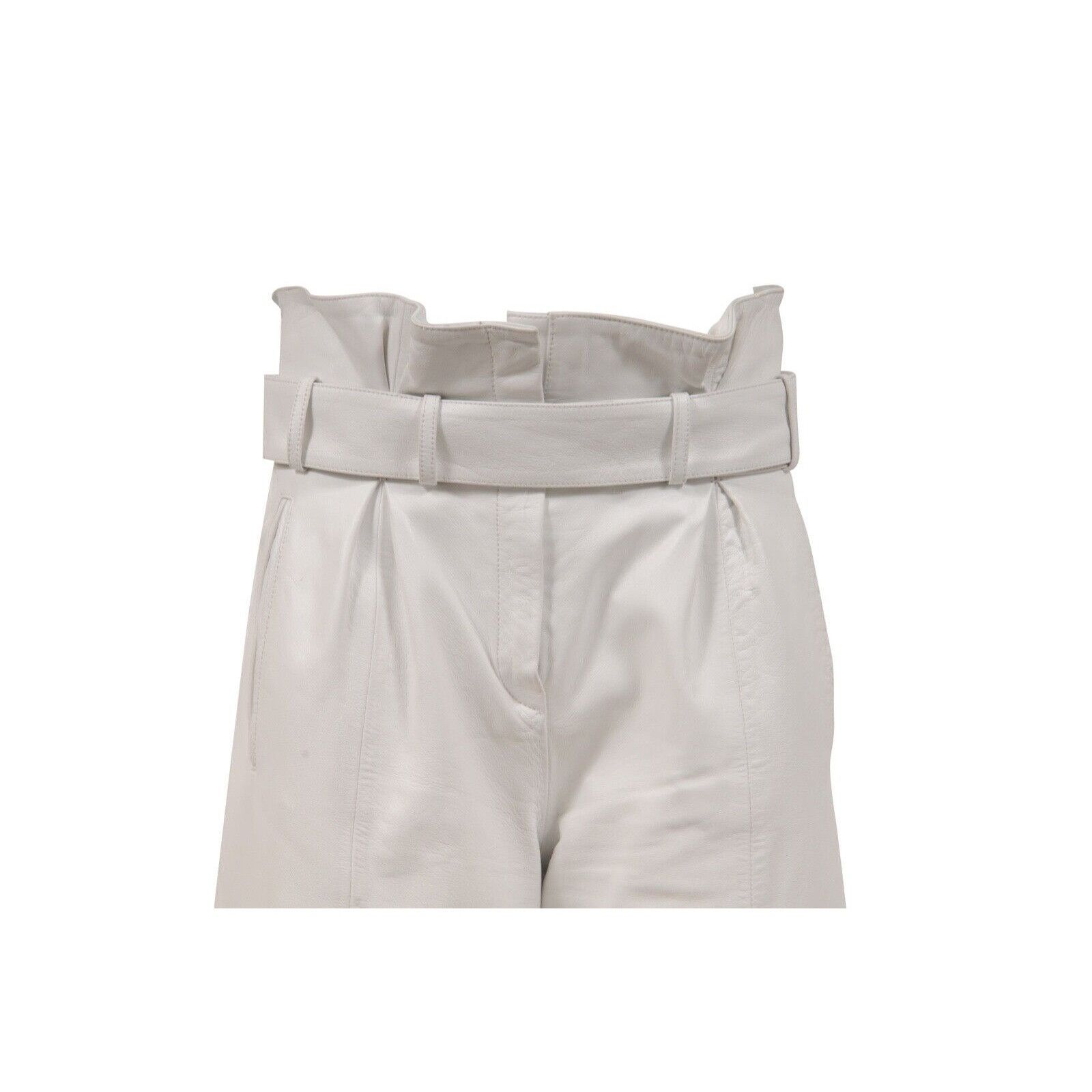 The Attico High Waist Pants White Slit Leather Belted Trousers Size 30" / US 8 / IT 44 - 2 Thumbnail
