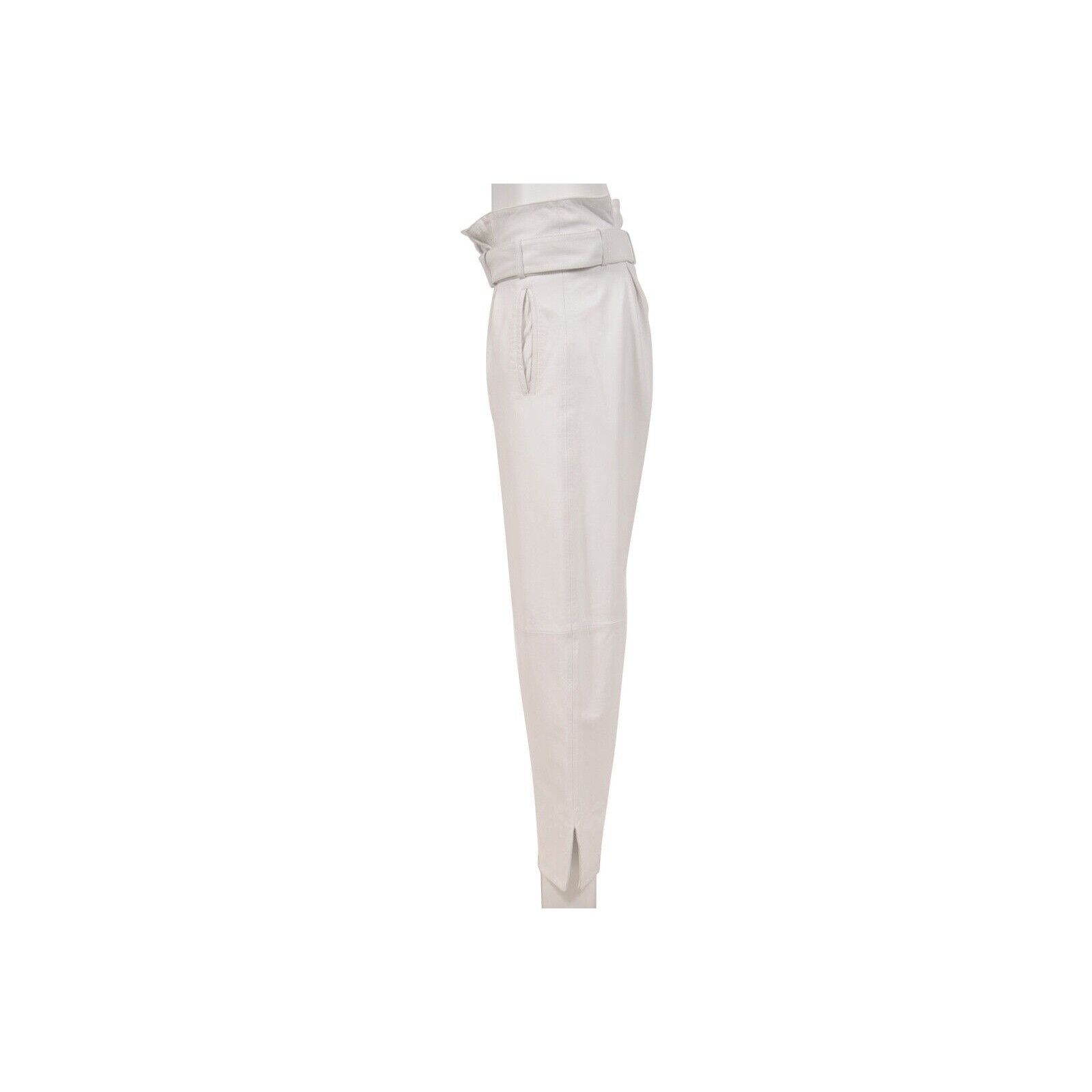 The Attico High Waist Pants White Slit Leather Belted Trousers Size 30" / US 8 / IT 44 - 8 Thumbnail