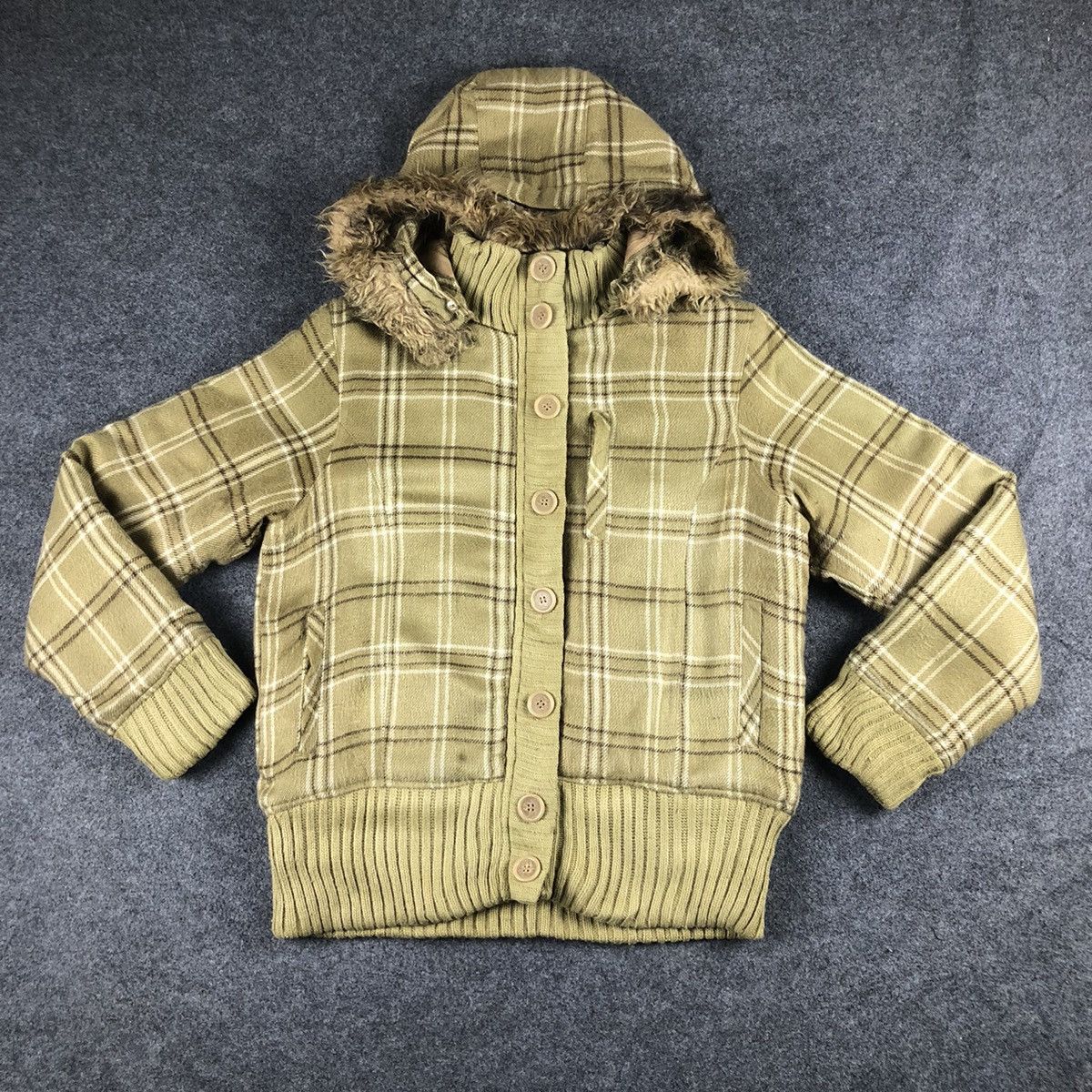 Vintage Live Culture Plaid Mohair Hoodie Jacket