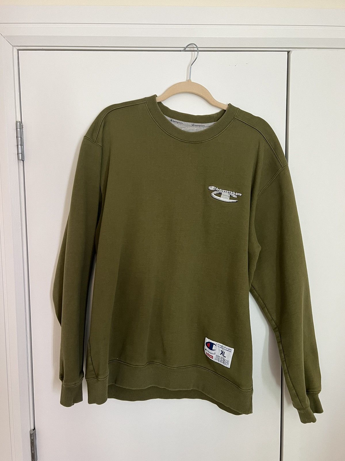 Champion × Supreme Supreme Champion 3D Metallic Crewneck | Grailed