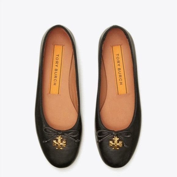 Designer Tory Burch Charm Ballet Flats In Perfect Black Leather Flats ...