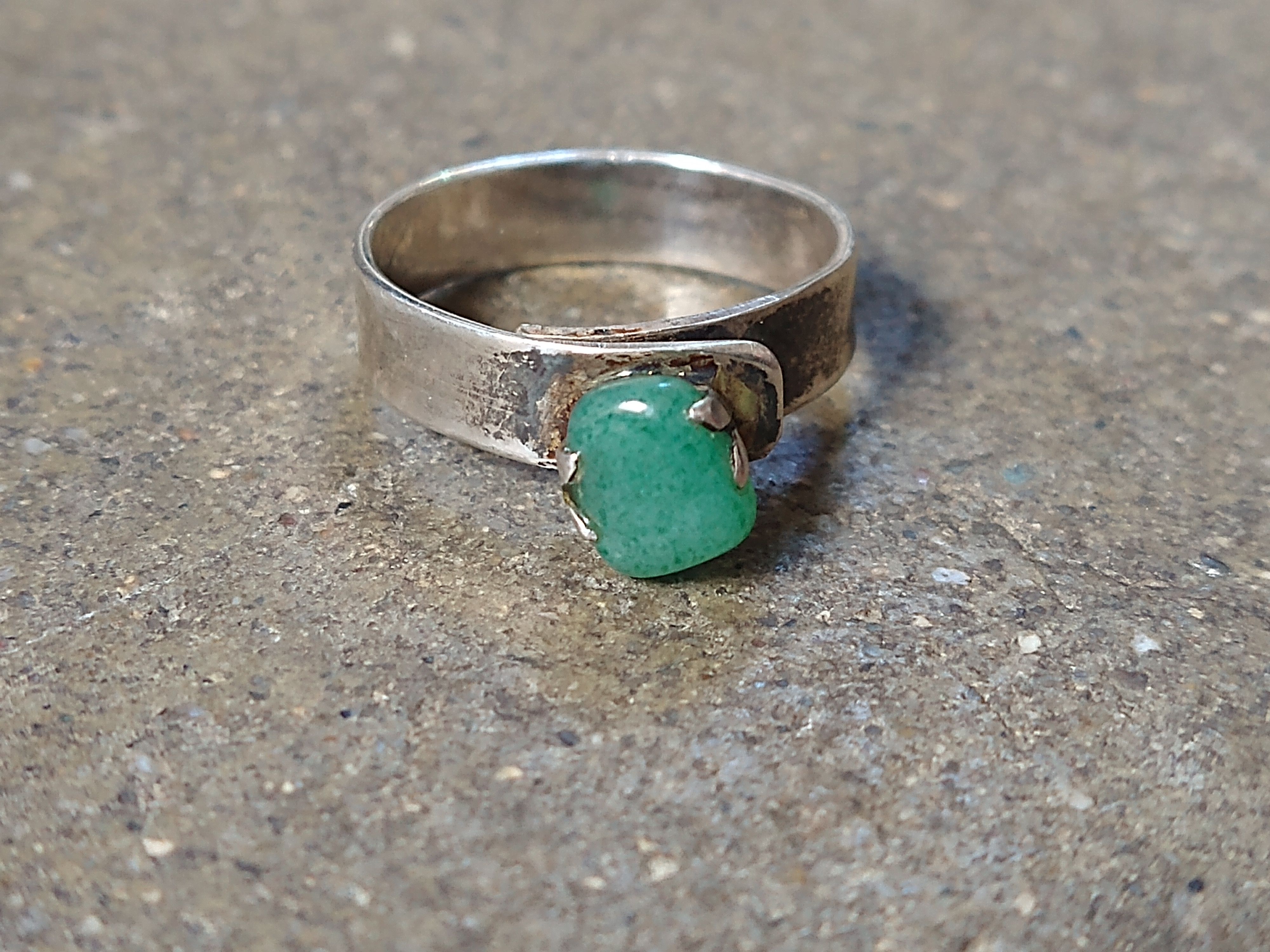 Jewelry × Vintage Vintage Sterling Silver Ring 7 Green Aventurine Modern Size ONE SIZE - 2 Thumbnail