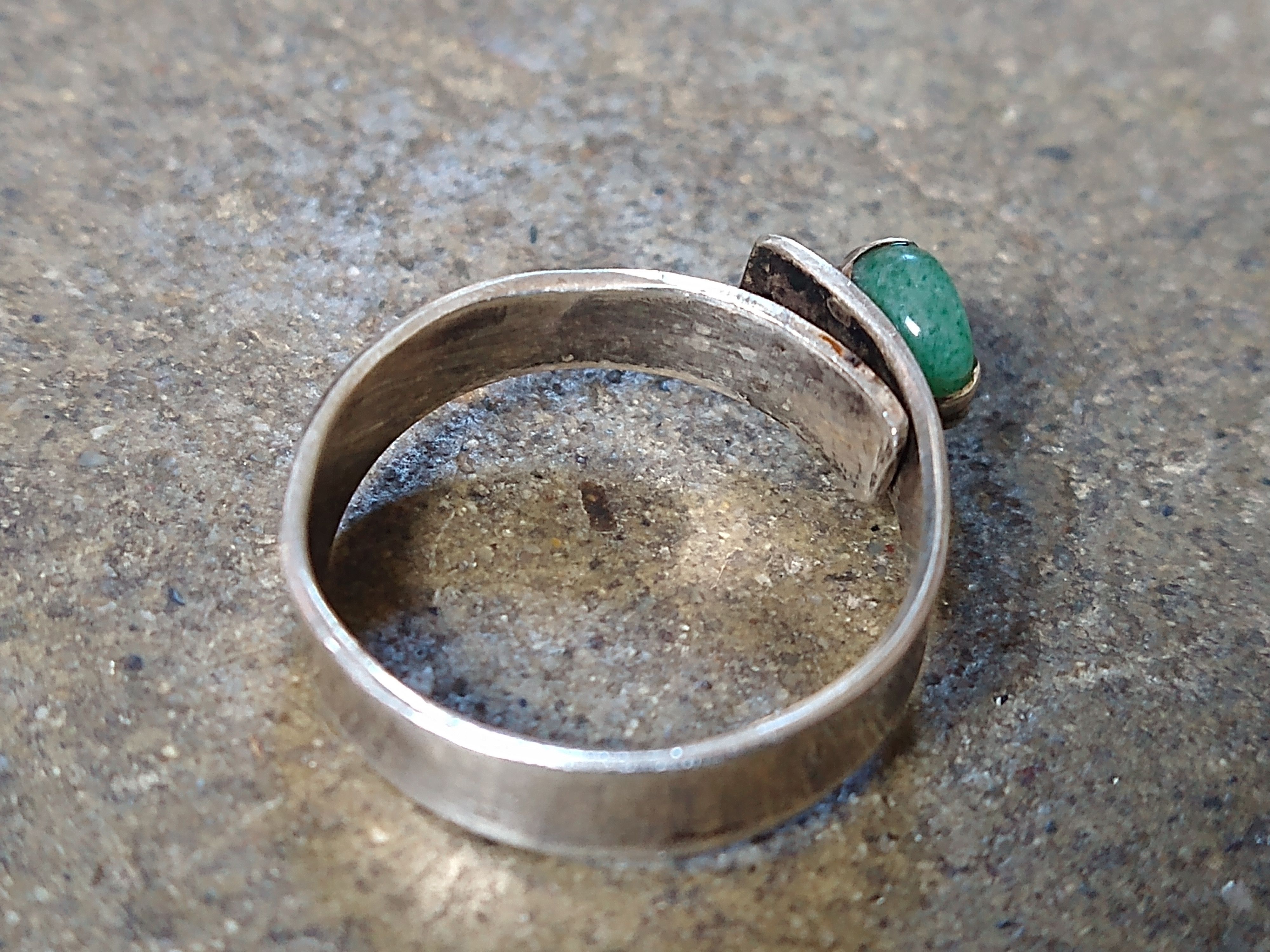 Jewelry × Vintage Vintage Sterling Silver Ring 7 Green Aventurine Modern Size ONE SIZE - 6 Thumbnail