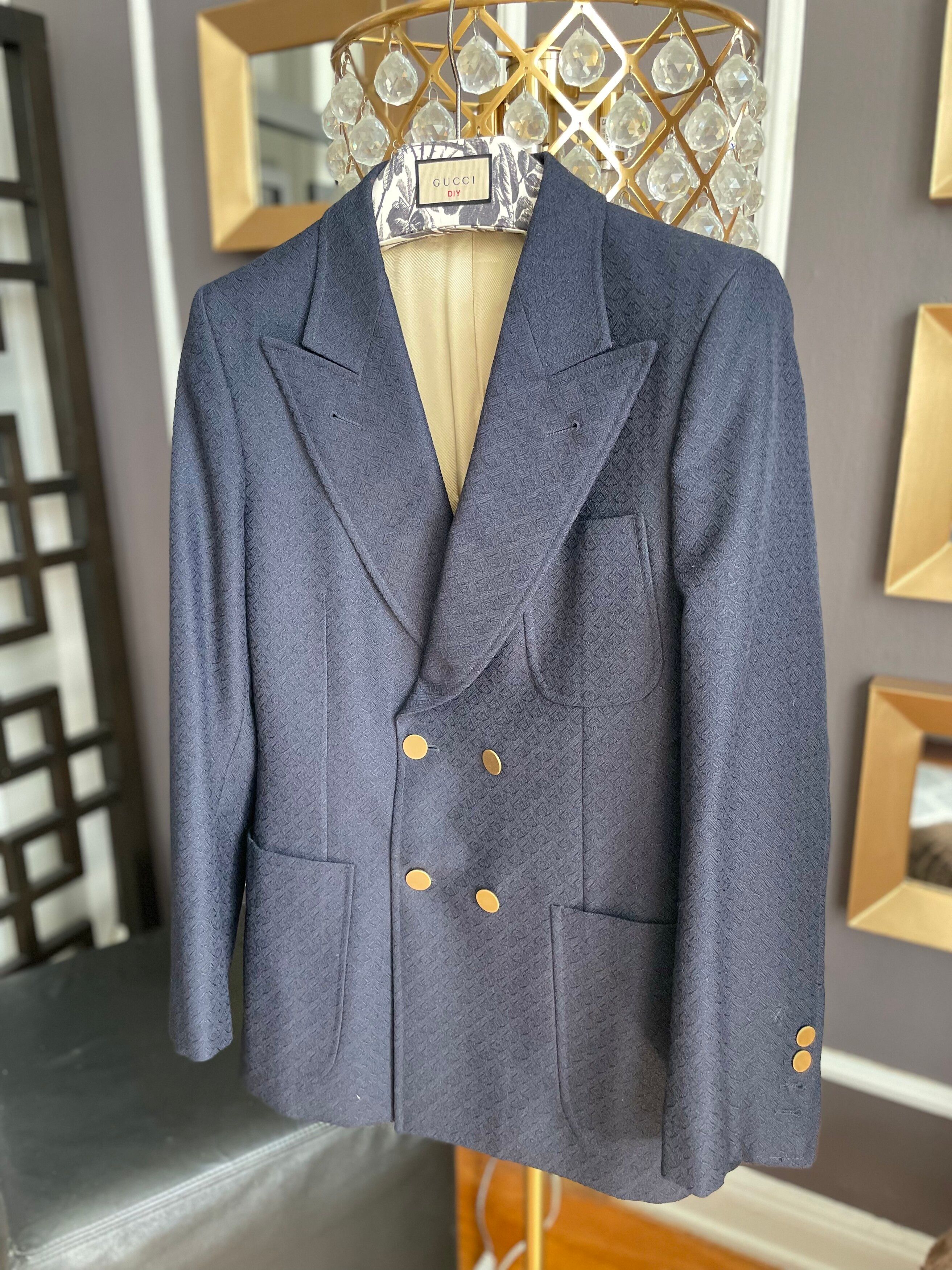 Gucci Gucci Navy Blue Texturized Double Breasted Blazer SS2020 Size 44R - 2 Preview
