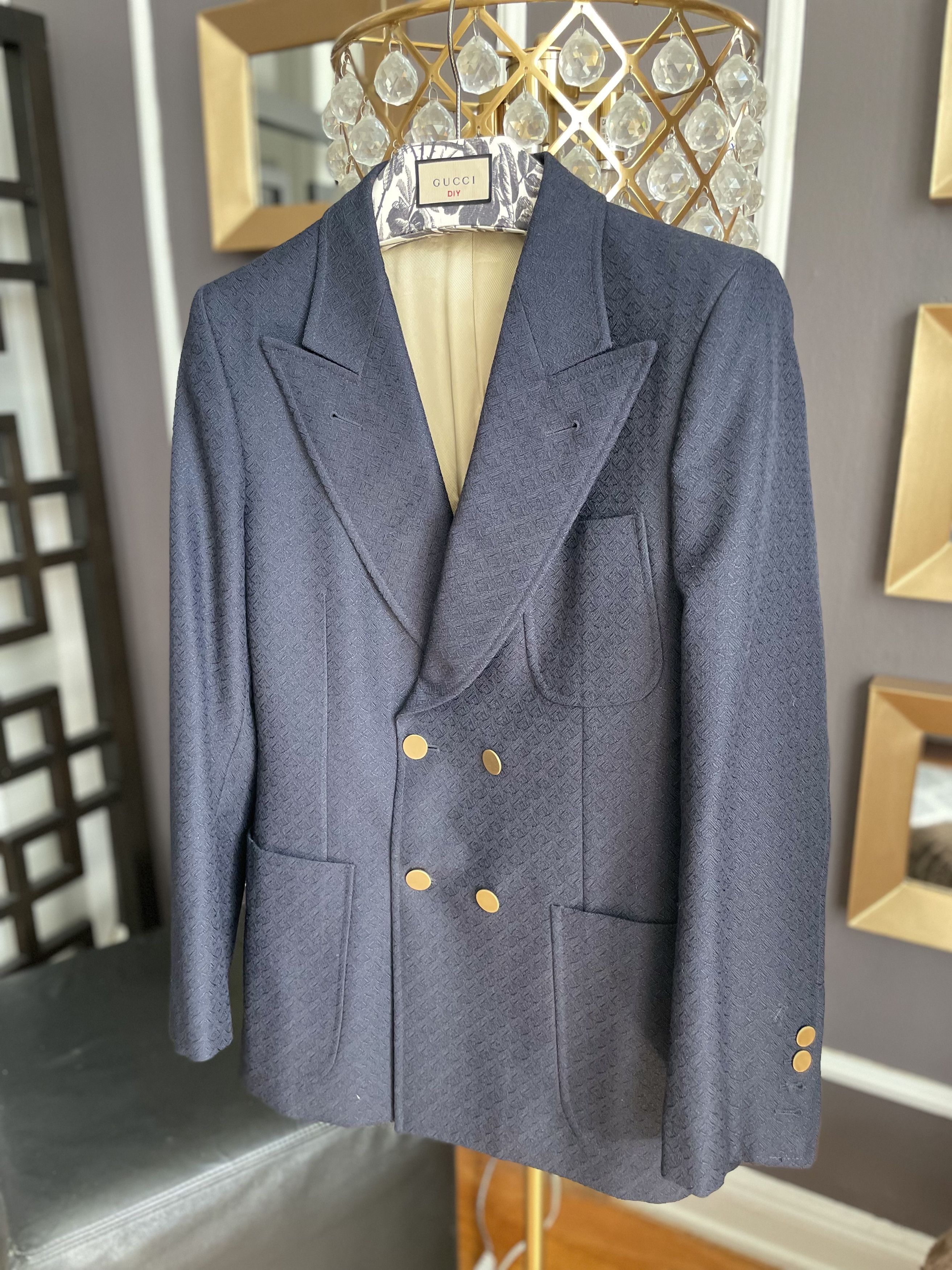 Gucci Gucci Navy Blue Texturized Double Breasted Blazer SS2020 Size 44R - 2 Thumbnail