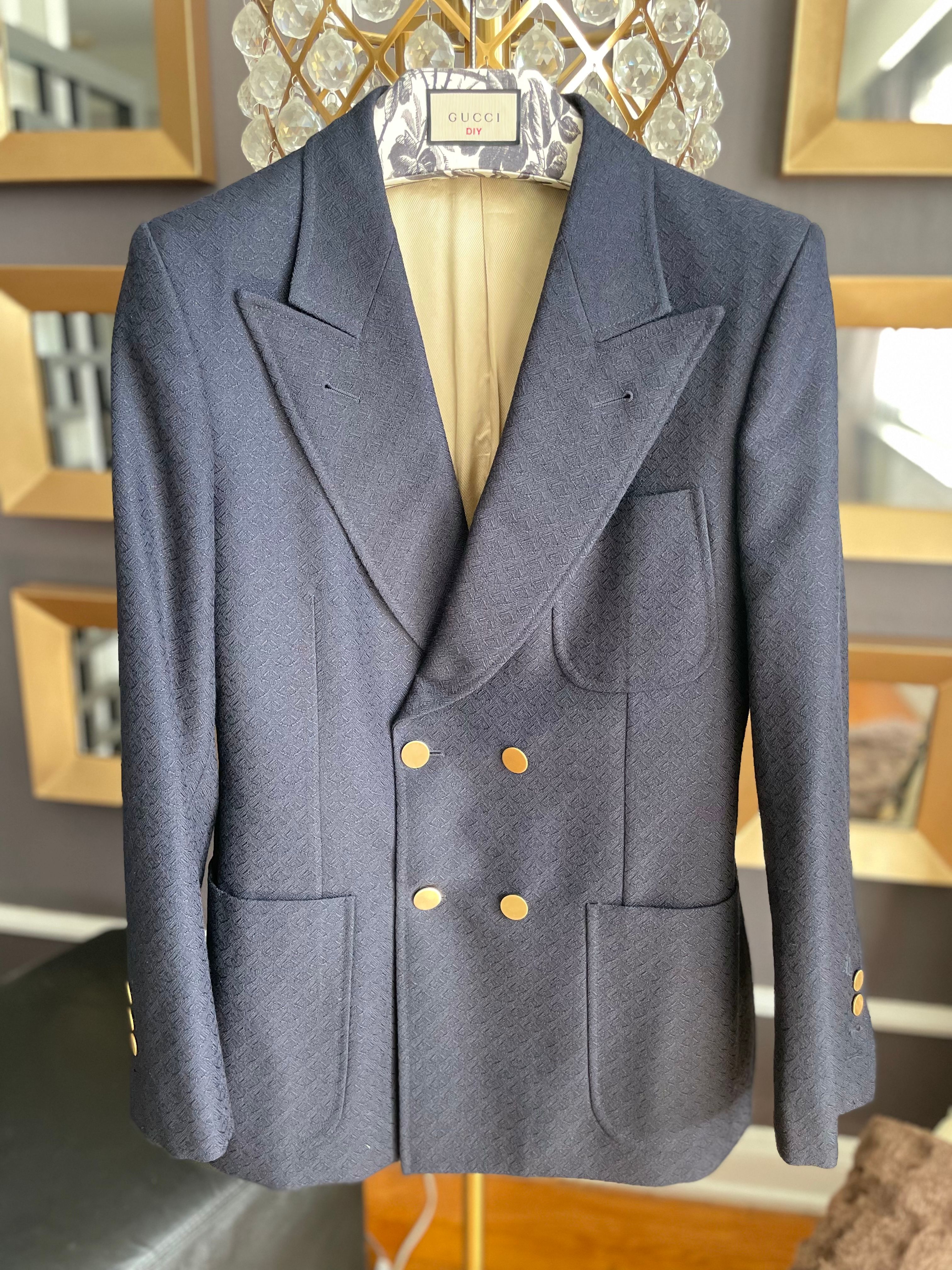 Gucci Gucci Navy Blue Texturized Double Breasted Blazer SS2020 Size 44R - 1 Preview