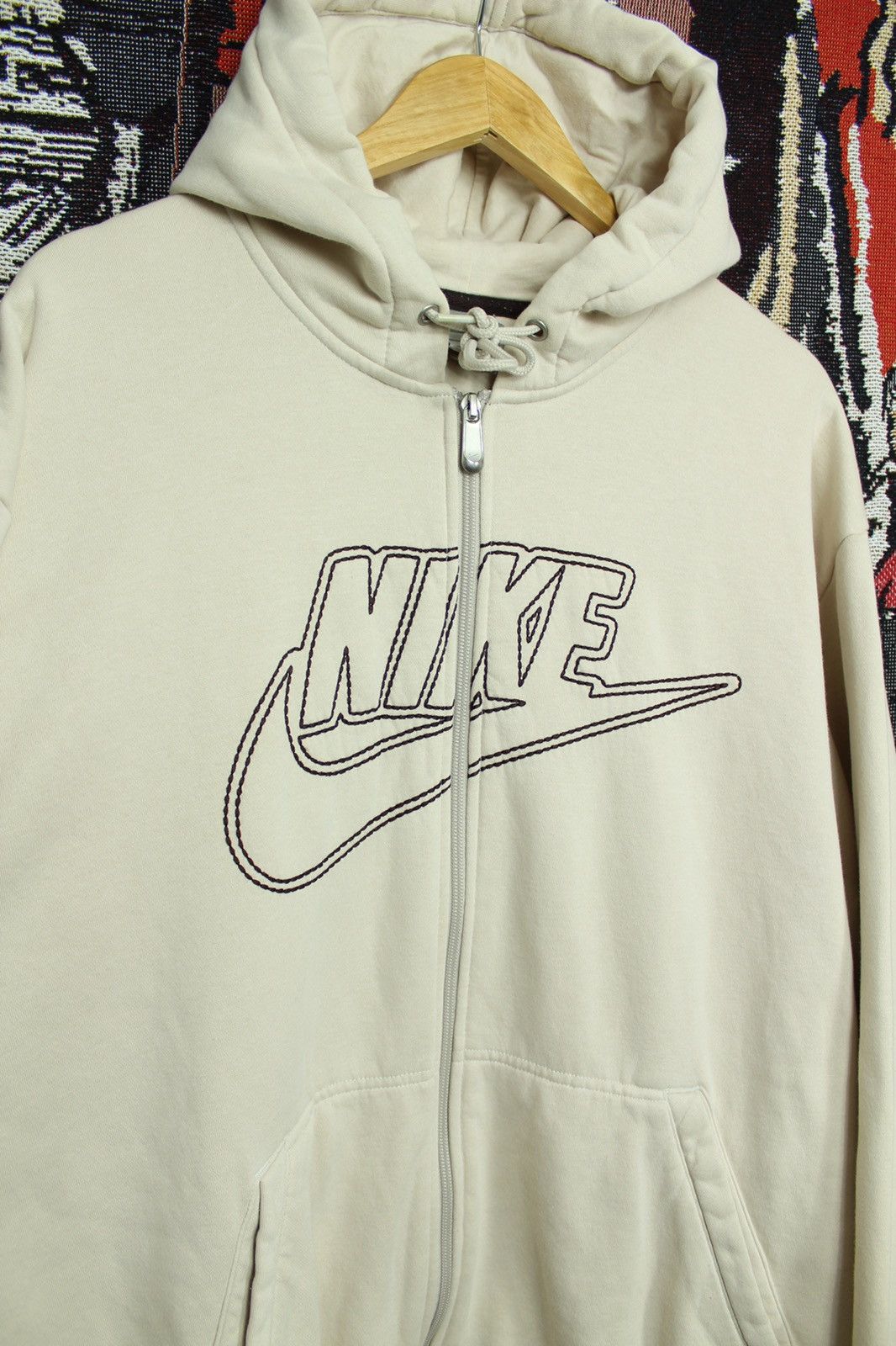 Nike × Vintage Vintage Nike Spellout Hoodie Retro Beige Brown XL Size US XL / EU 56 / 4 - 2 Thumbnail