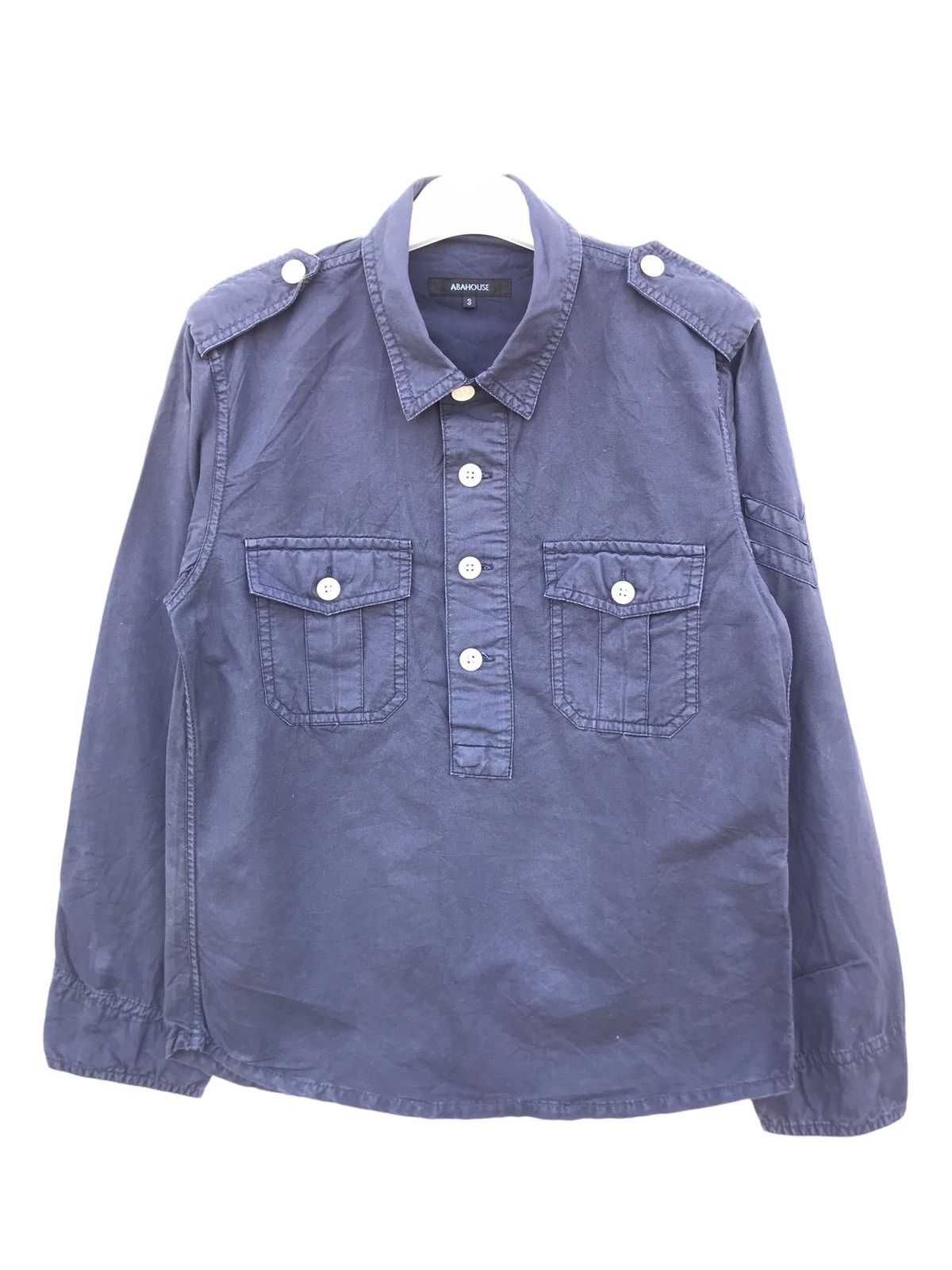 image of Abahouse Half Button Up Shirt in Blue Black, Men's (Size Medium)