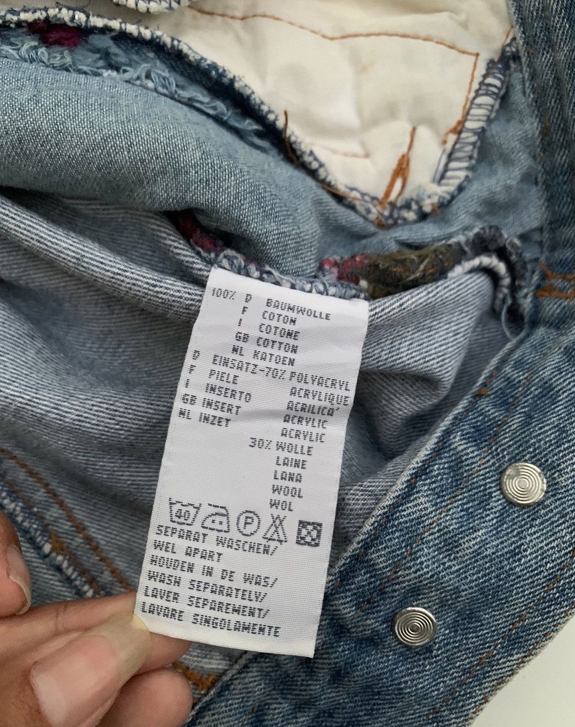 Vintage hand knit patchwork jean jacket