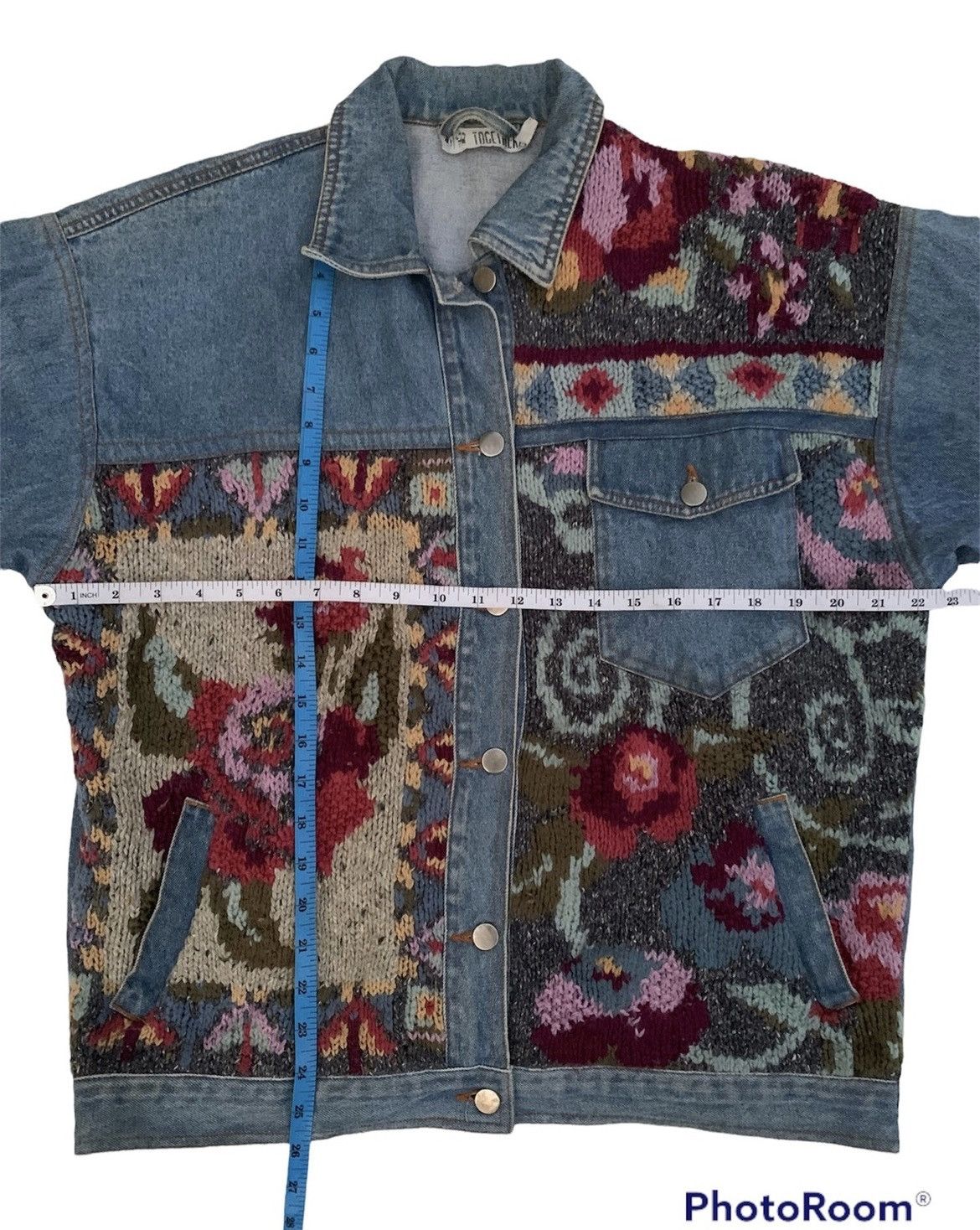 Vintage hand knit patchwork jean jacket