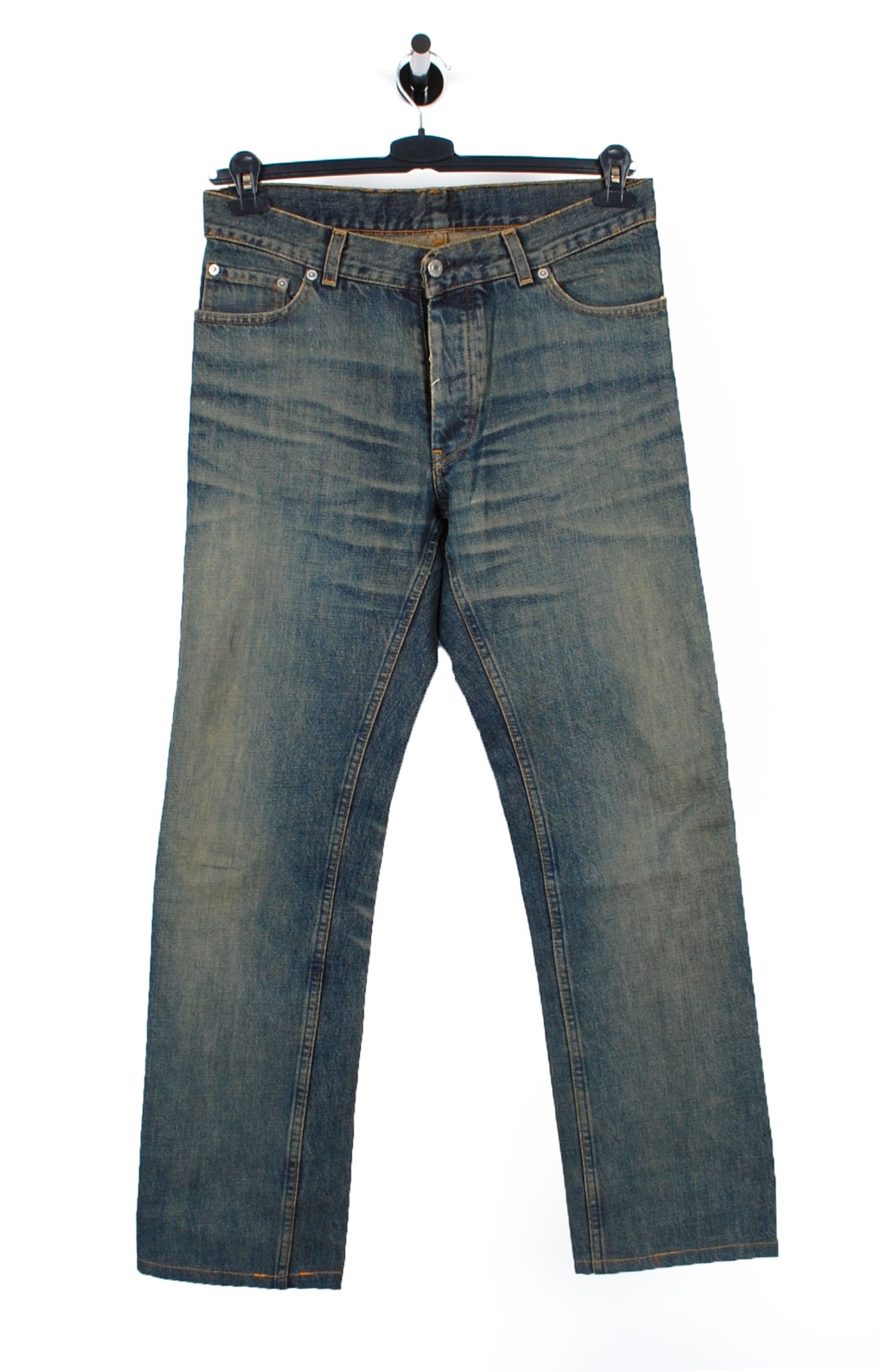 Pre-owned Helmut Lang Vintage Dark Denim Classic Cut Men Jeans Size 33 In Blue