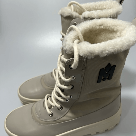 Mackage Shearling-Lined Lug-Sole Boots Champagne Grey Men's