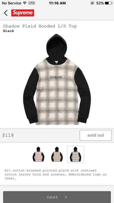 Supreme Supreme Shadow Plaid Hooded L/S Top | Grailed