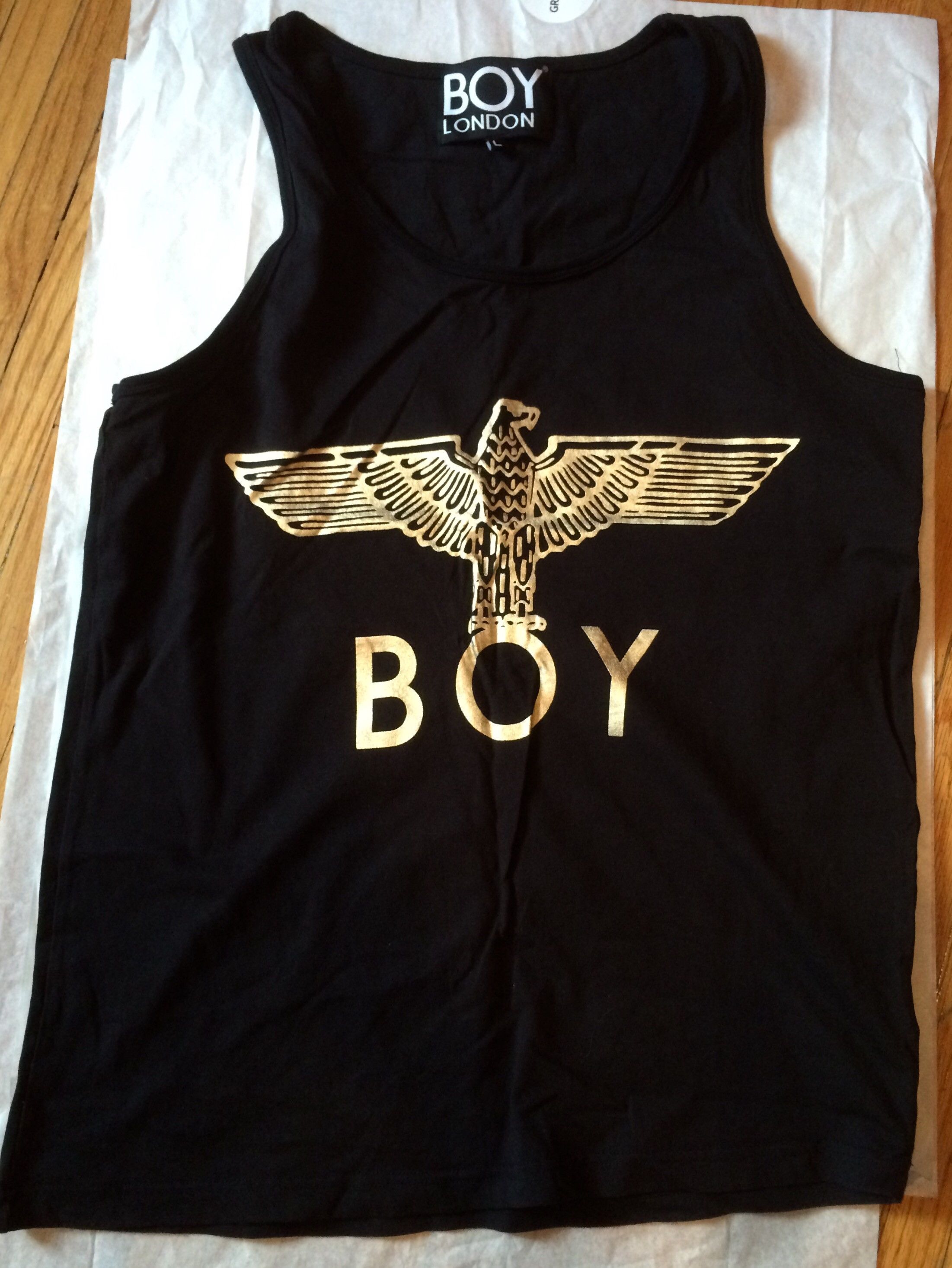 Boy London Black Tank Top gold logo print Grailed
