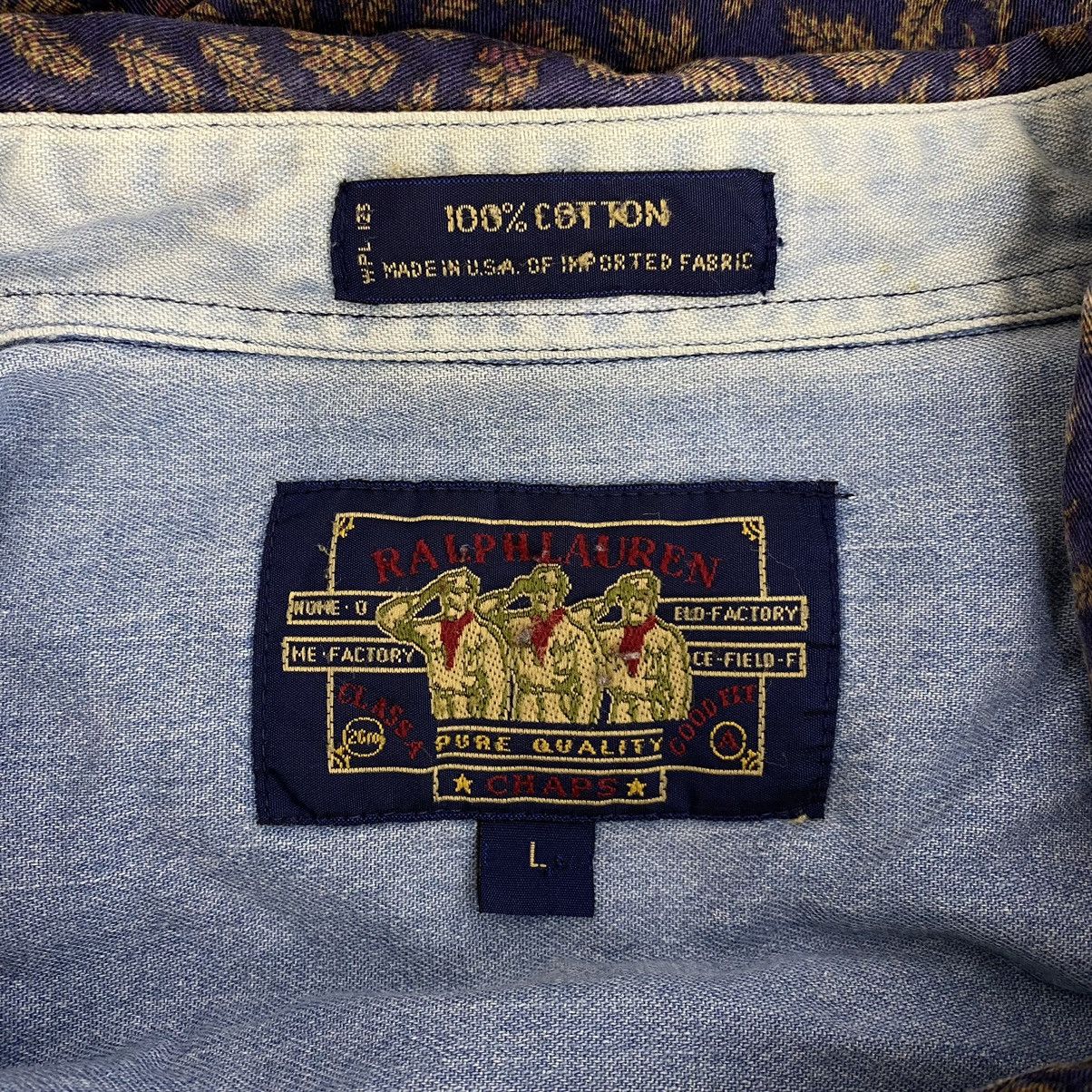 Polo Ralph Lauren Vtg RALPH LAUREN CHAPS Usa Leaf Overprint Design Button Up Size US L / EU 52-54 / 3 - 4 Thumbnail