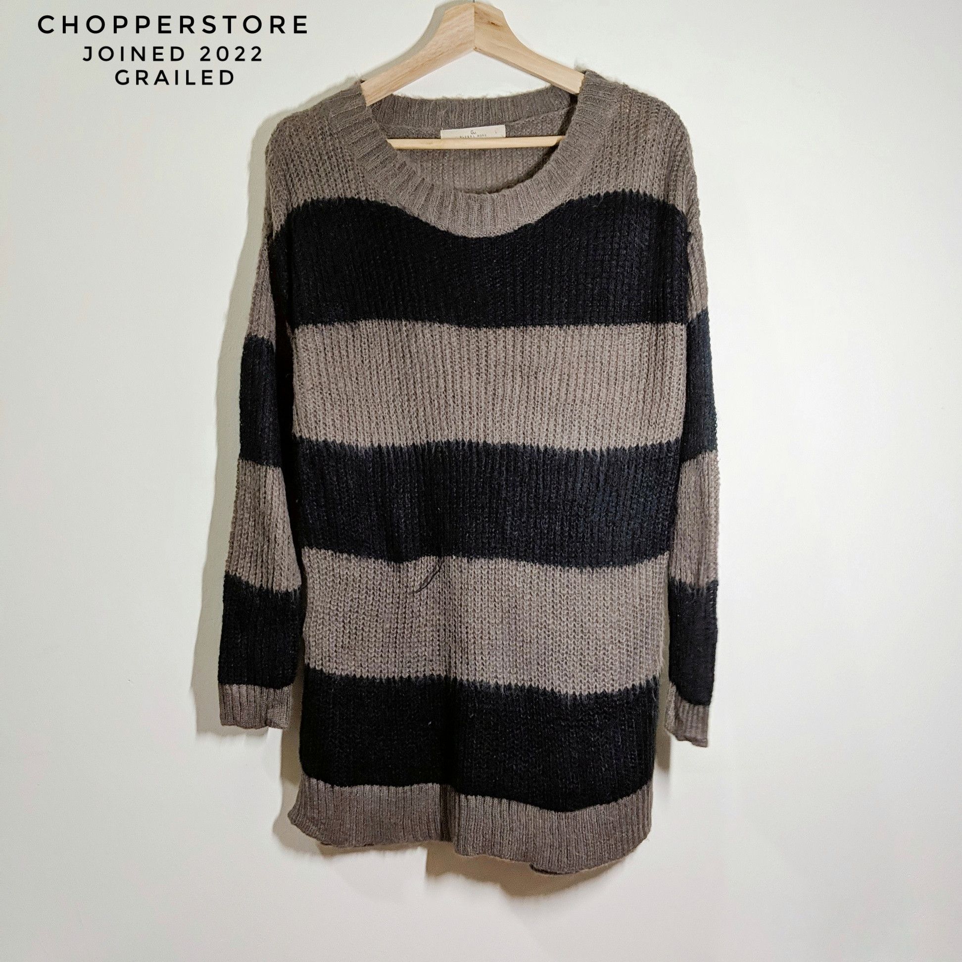 image of Aran Isles Knitwear x Coloured Cable Knit Sweater Vintage Global Work Stripe Knitwear Sweater in Bl