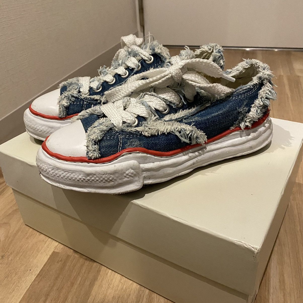 image of Miharayasuhiro x Nigel Cabourn Mihara Yasuhiro Nigel Caborn Melted Cons Shoes in Denim (Size 6.5)