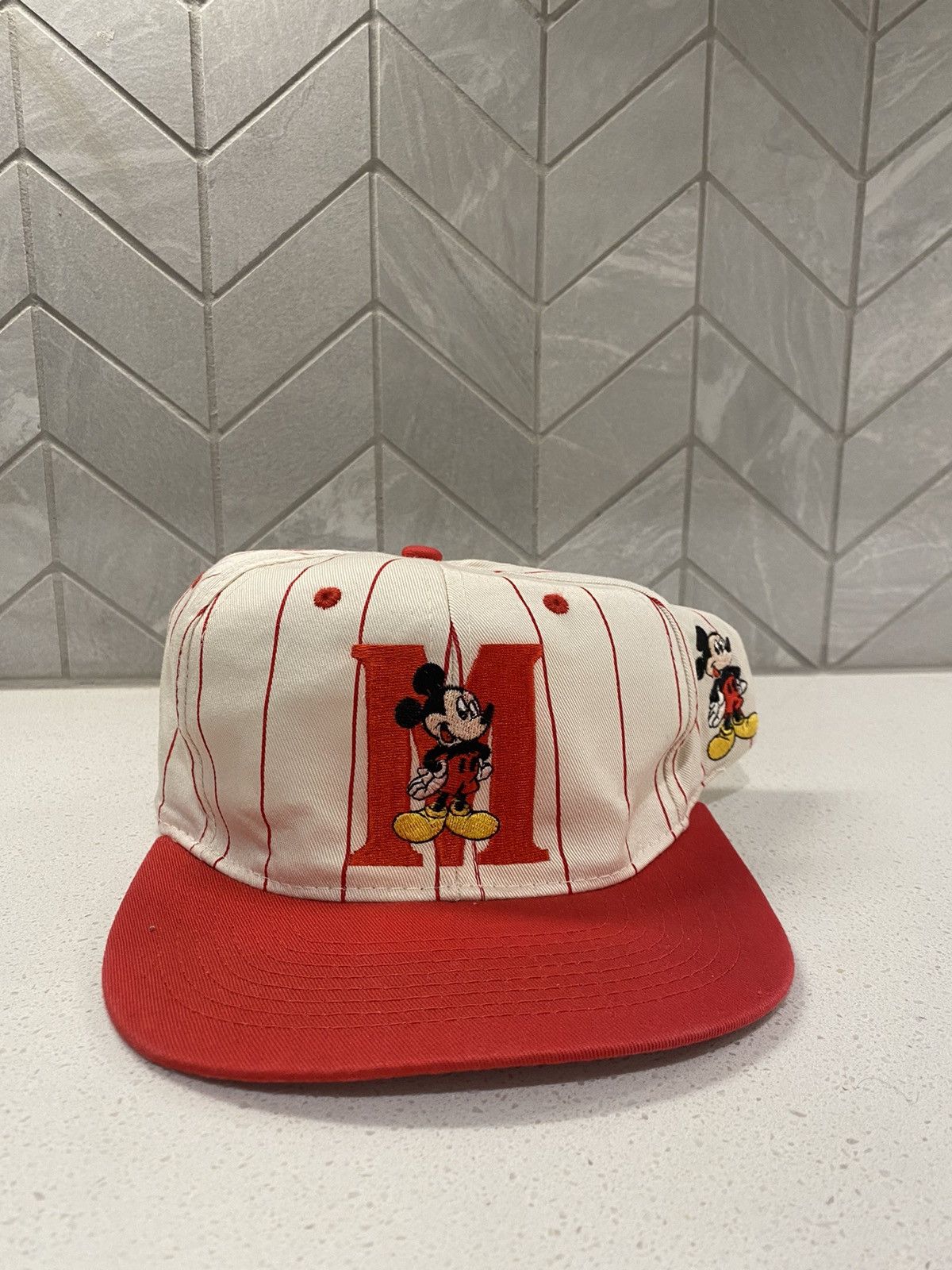 Vintage 90s Pinstripe Mickey Mouse Snapback