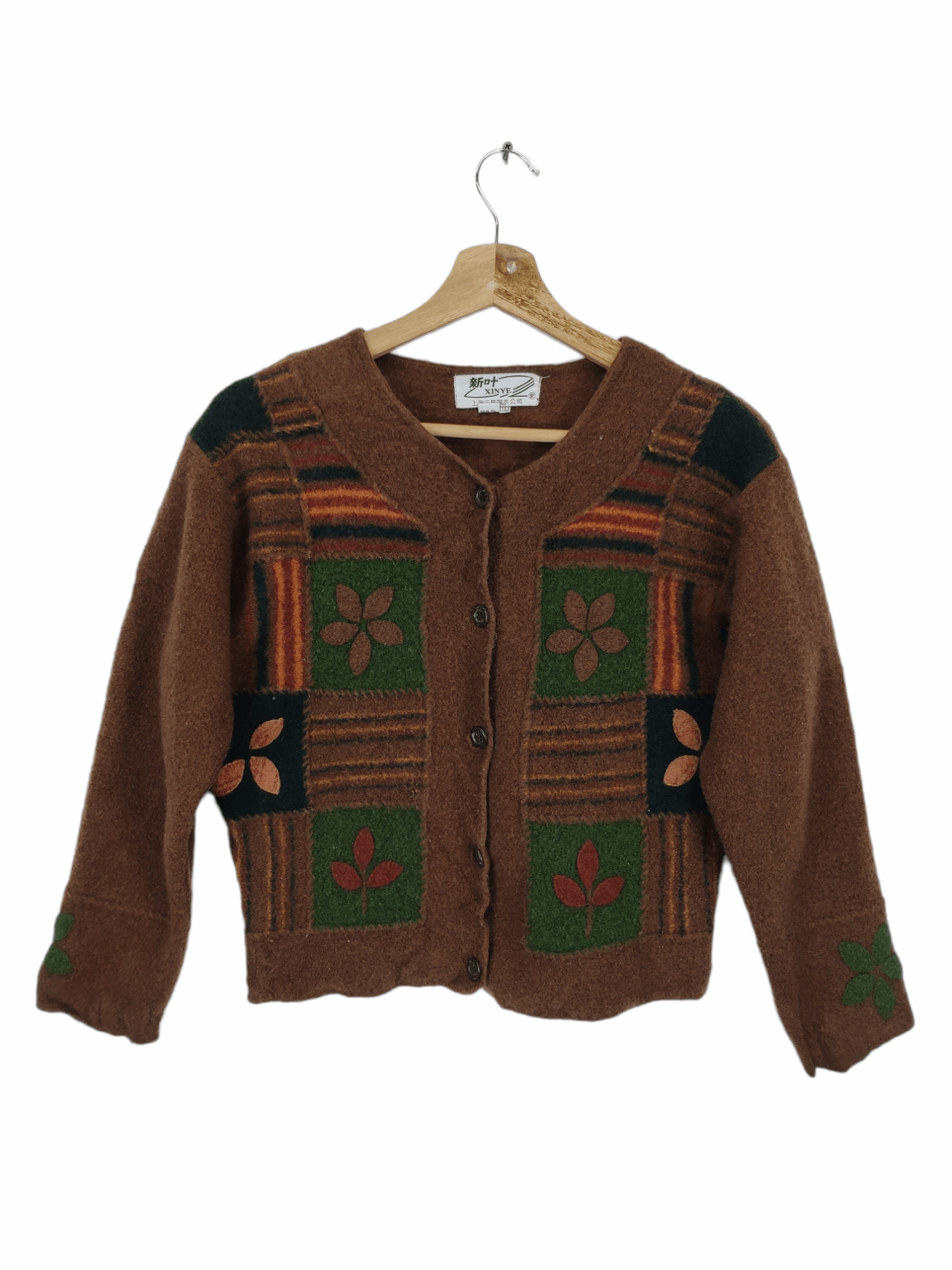 Vintage Wool Cropped Cardigan Floral Motif