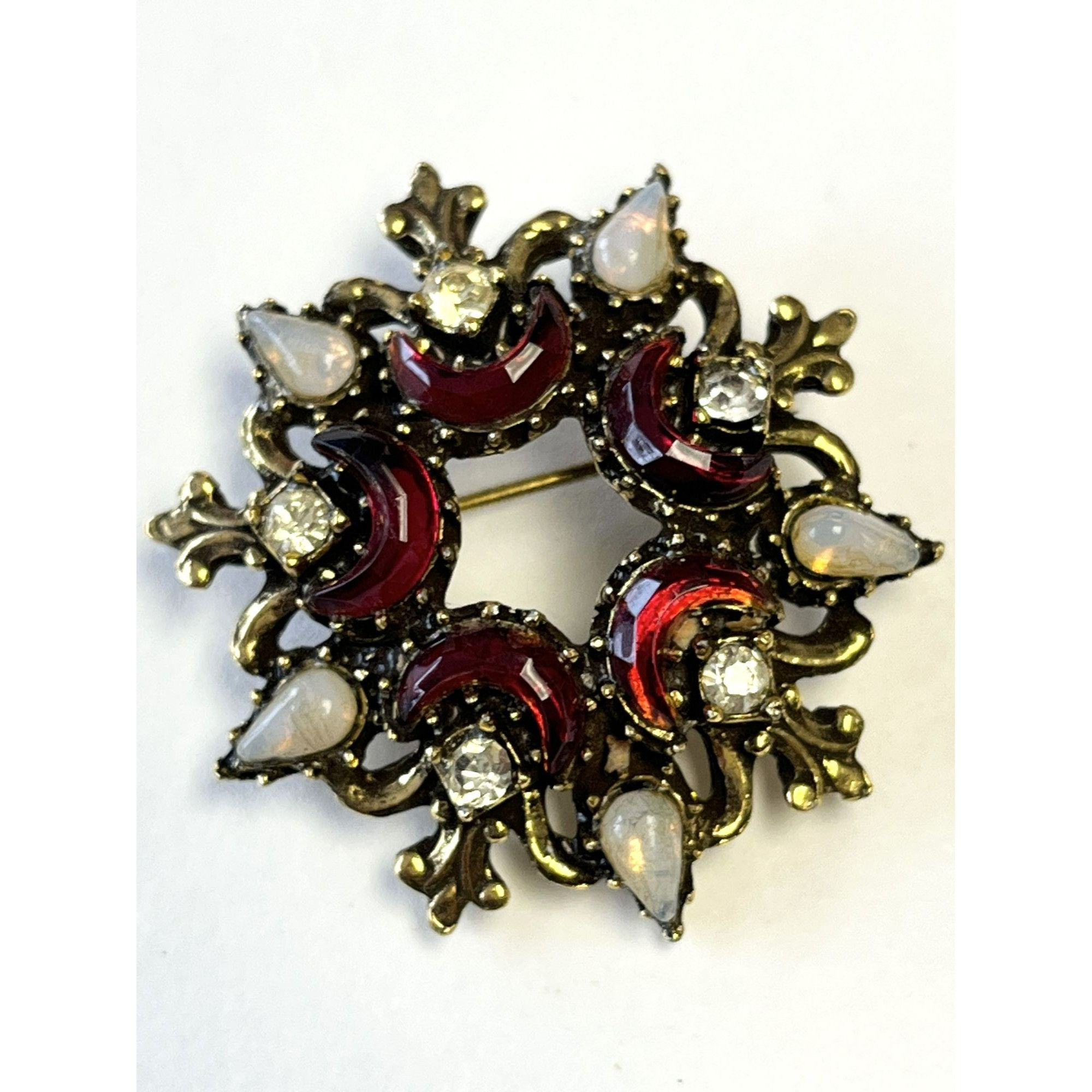 Vintage Red Rhinestone Brooch Pin