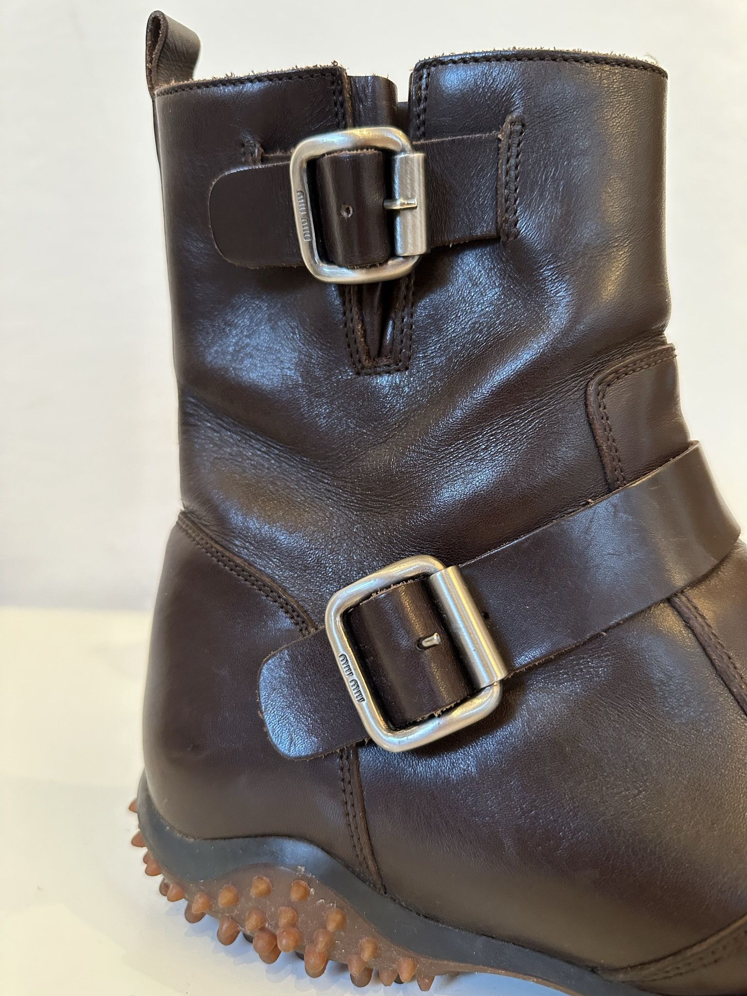 Miu Miu bubble sole brown leather boots