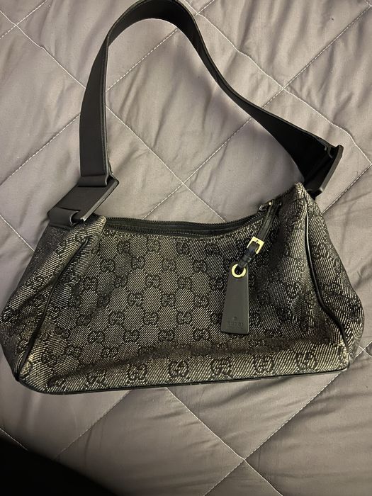 GUCCI Y2K Canvas Monogram Hobo Shoulder Bag GG With Patent 