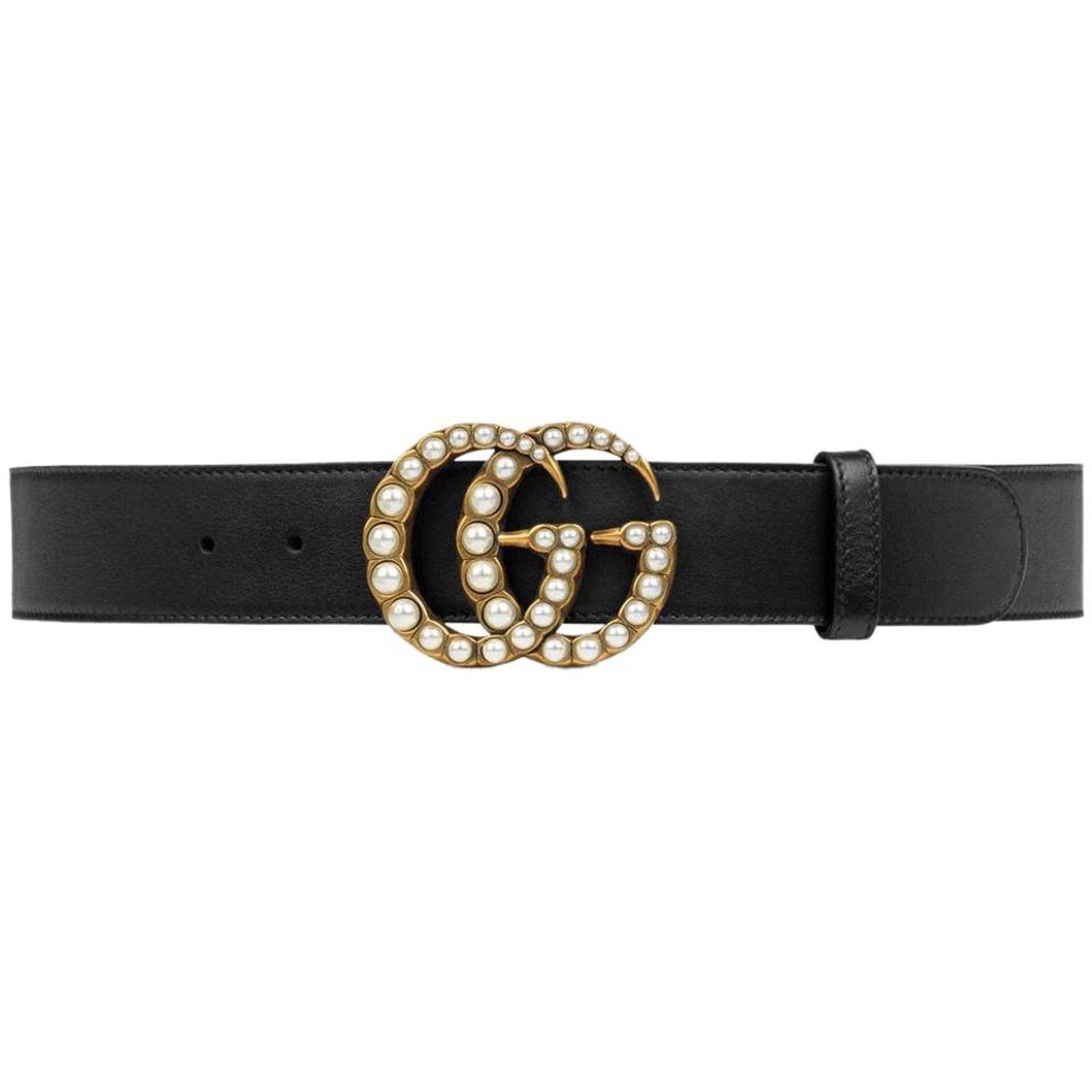 Gucci GG Logo Pearl Embellished Belt Size 80