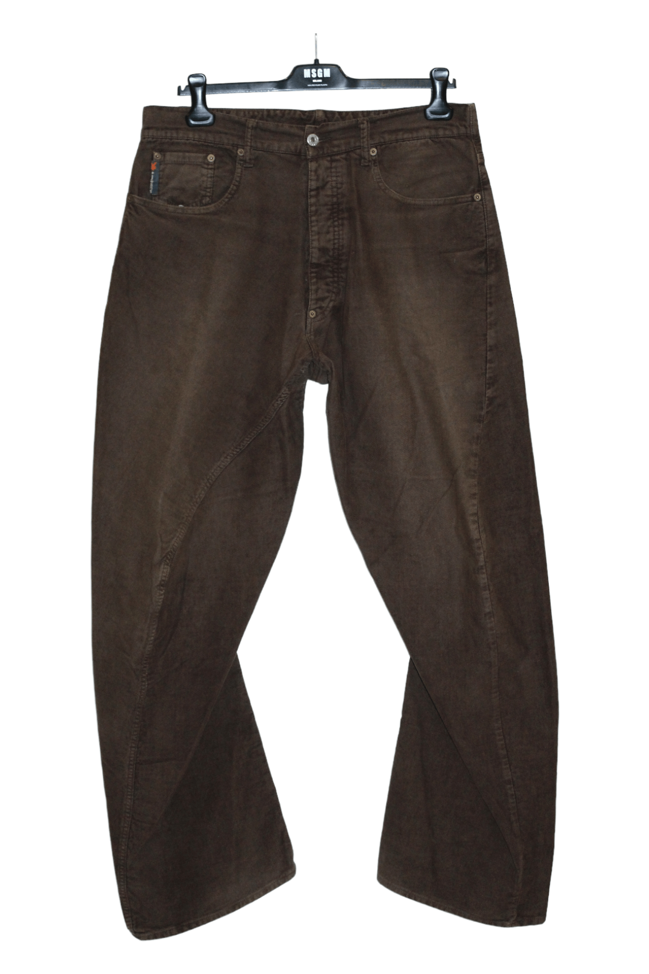 image of Archival Clothing x Michiko Koshino Yen Jeans Arc Leg Bootcut Canvas Pants in Washed Brown (Size 34
