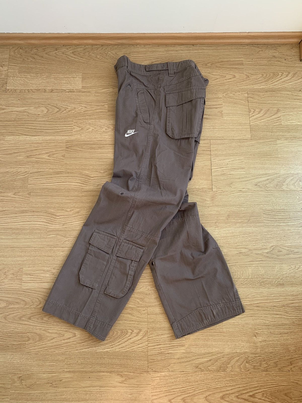 💥 DS Vintage y2k Nike Brown Cargo Pants Mulitpocket Swoosh