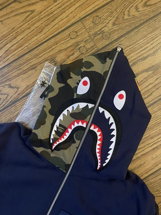 Bape Bape Navy Military Shark Full Zip Hoodie | Grailed