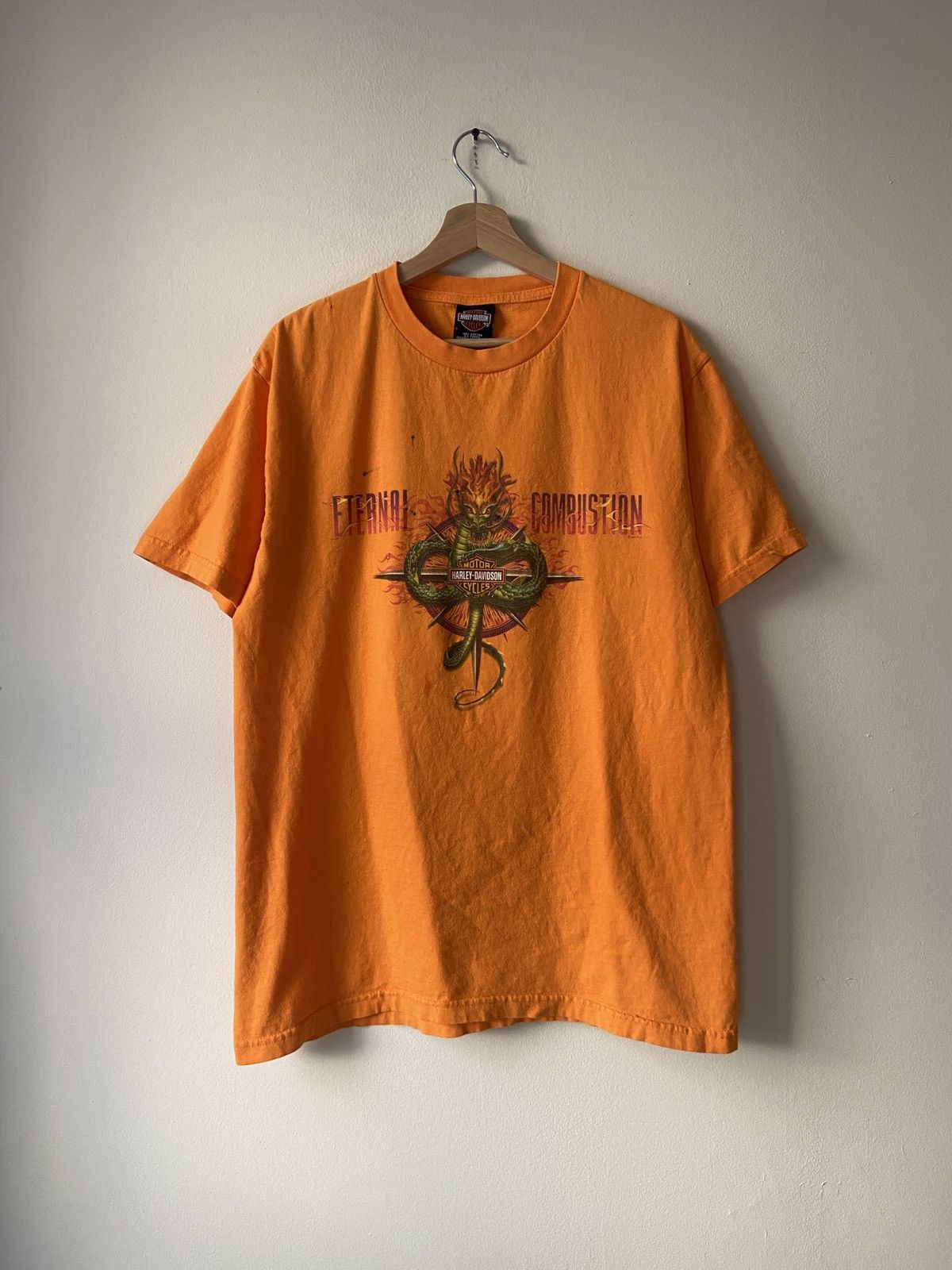 Vintage Harley Davidson Motorcycle Dragon orange tee shirt