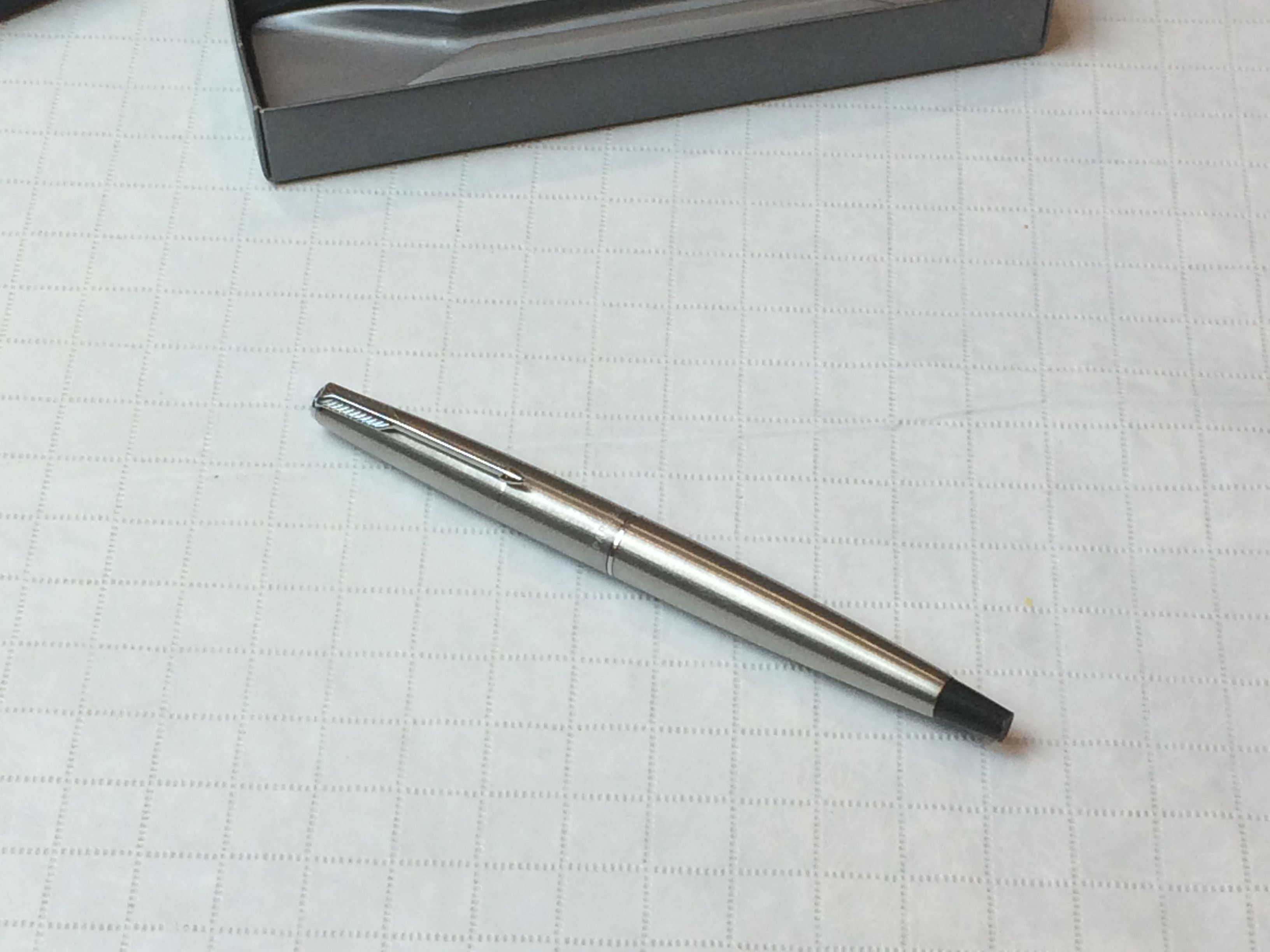 Vintage Parker Fountain Pen Brushed Steel Black Accents